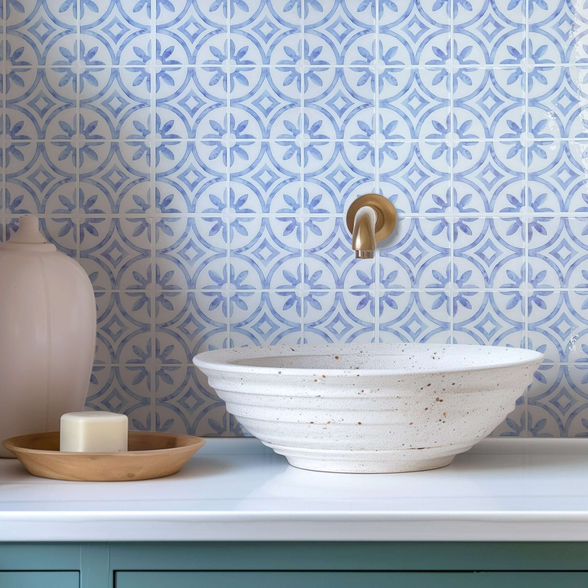 Fancytiles Peel and Stick Vinyl Backsplash Tiles Blue and White Porcelain – Glossy Porcelain Pattern
