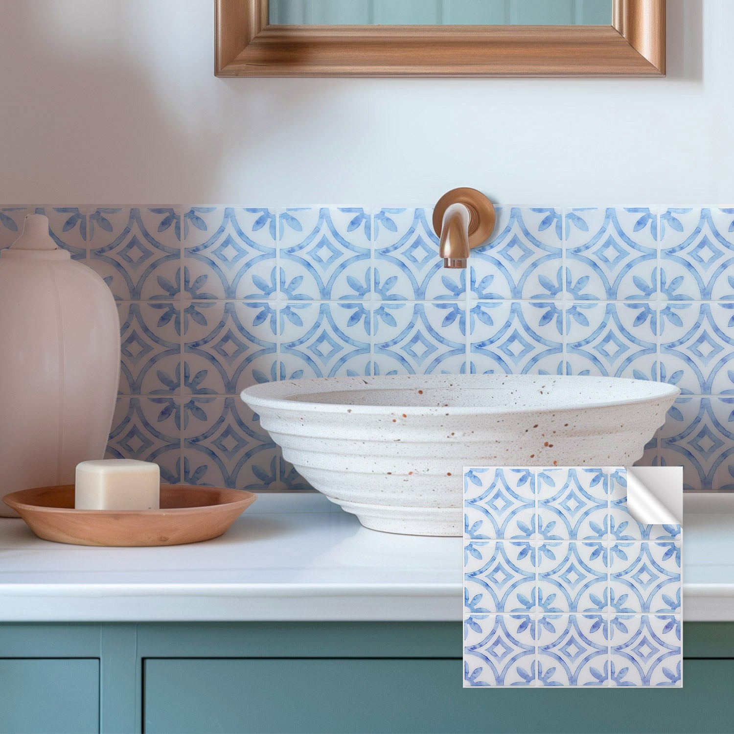 Walanz Peel and Stick Vinyl Backsplash Tiles Blue and White Porcelain – Glossy Porcelain Pattern Fancytiles