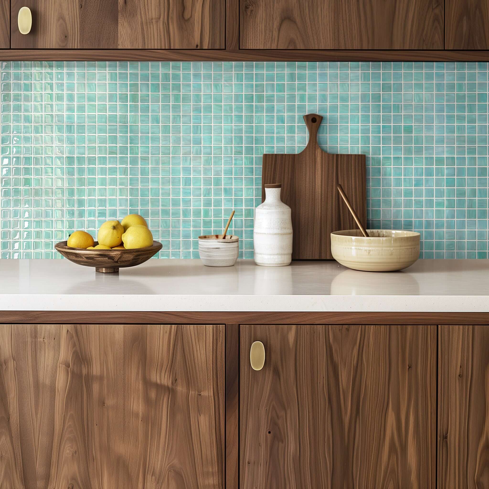 Fancytiles Peel And Stick Wall Tile Mosaic Ocean Sapphire - Glossy Green Vinyl Tiles