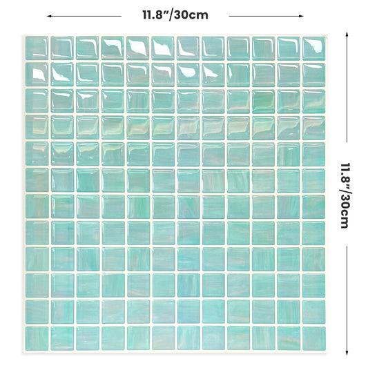Fancytiles Peel And Stick Wall Tile Mosaic Ocean Sapphire - Glossy Green Vinyl Tiles