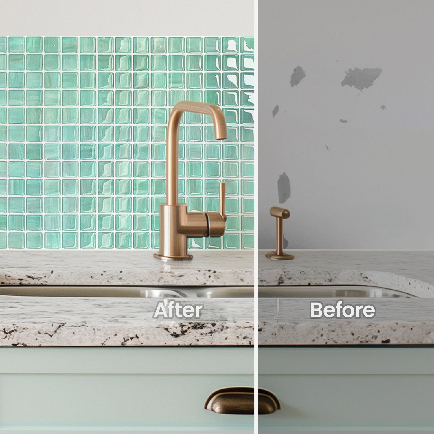 Fancytiles Peel And Stick Wall Tile Mosaic Ocean Sapphire - Glossy Green Vinyl Tiles