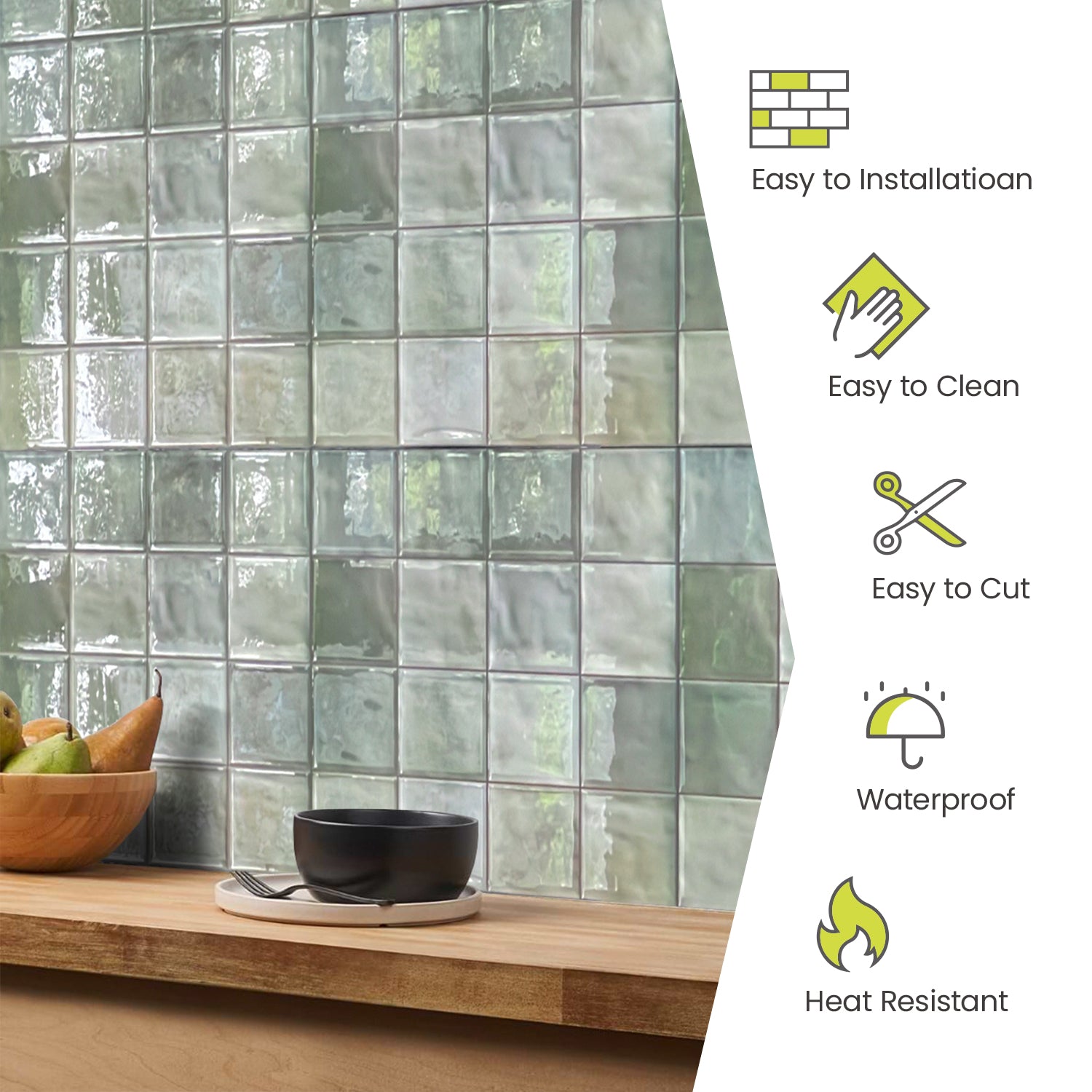 Fancytiles Spring Moss Green Peel And Stick Backsplash Tile – Self-Adhesive Vinyl Tile Sticker