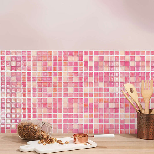 Fancytiles Bathroom Peel and Stick Backsplash Tile for Walls Pink Diamond – Glossy Pink Vinyl