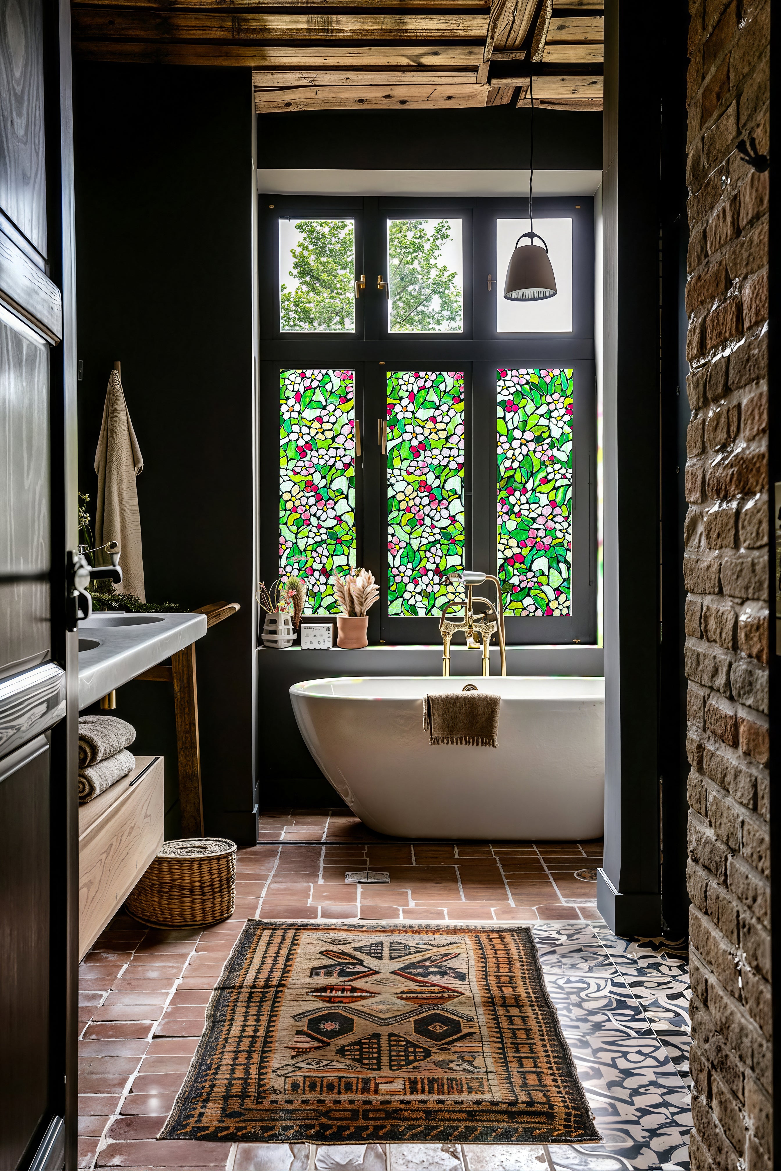 Film décoratif pour vitres en vitrail Lily