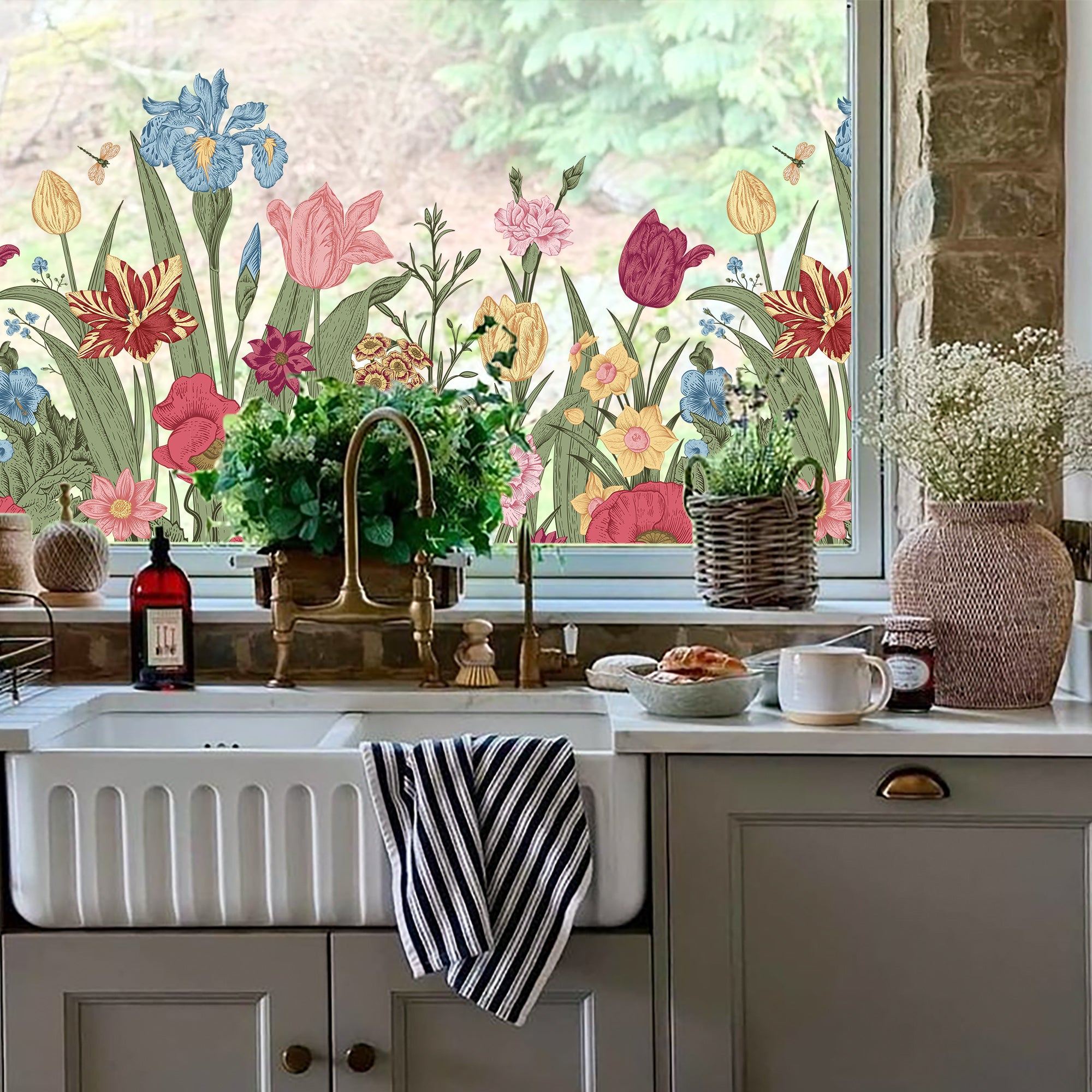 Film décoratif pour vitres à motif floral