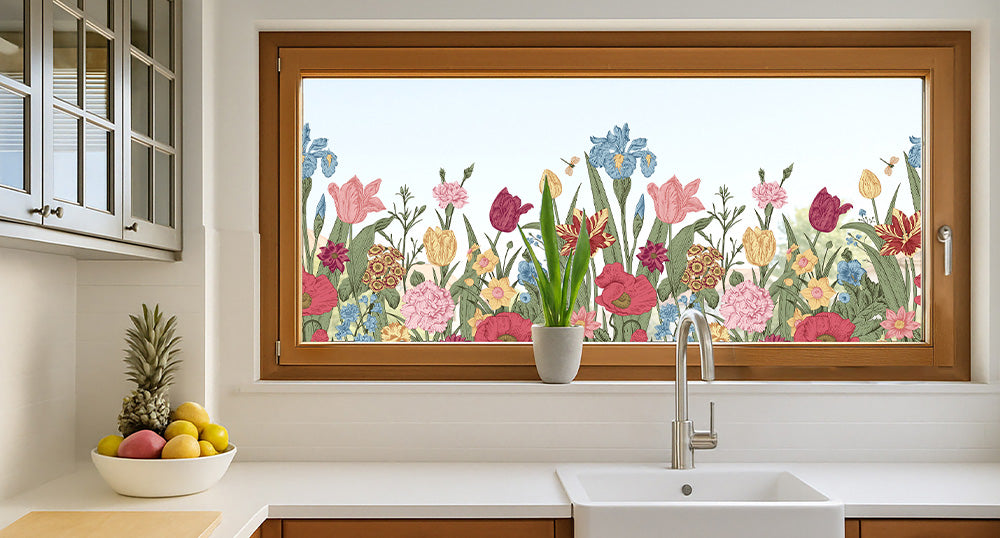 Film décoratif pour vitres à motif floral