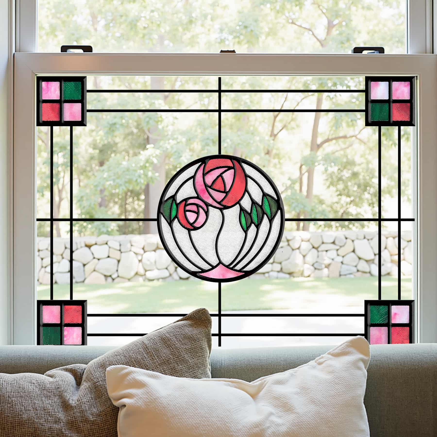 Film pour vitrail Green Gleam – Film statique décoratif moderne pour fenêtre