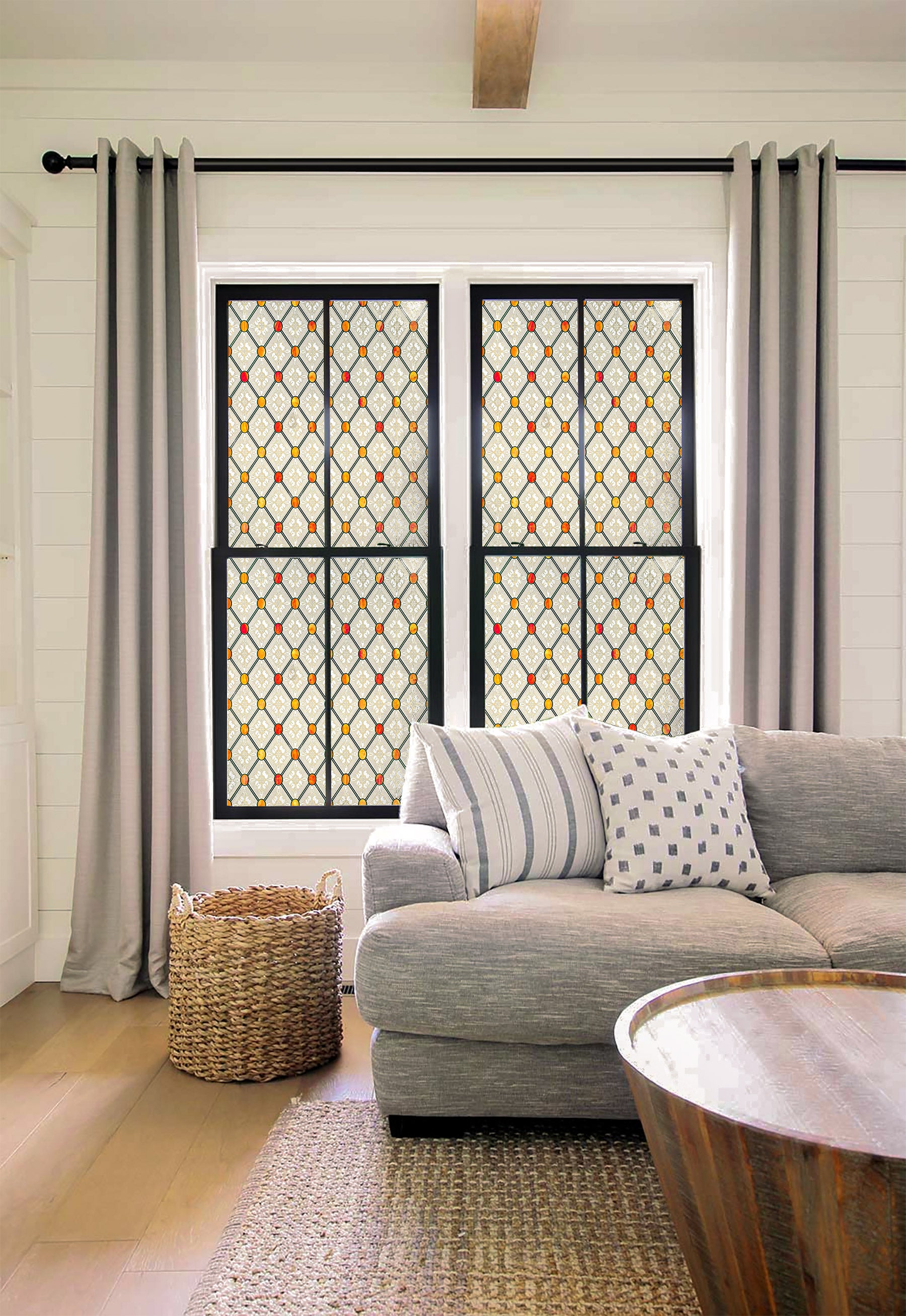 Gothic Diamond Stained Glass Window Film, Decorative & Privacy Window Film – Static Cling