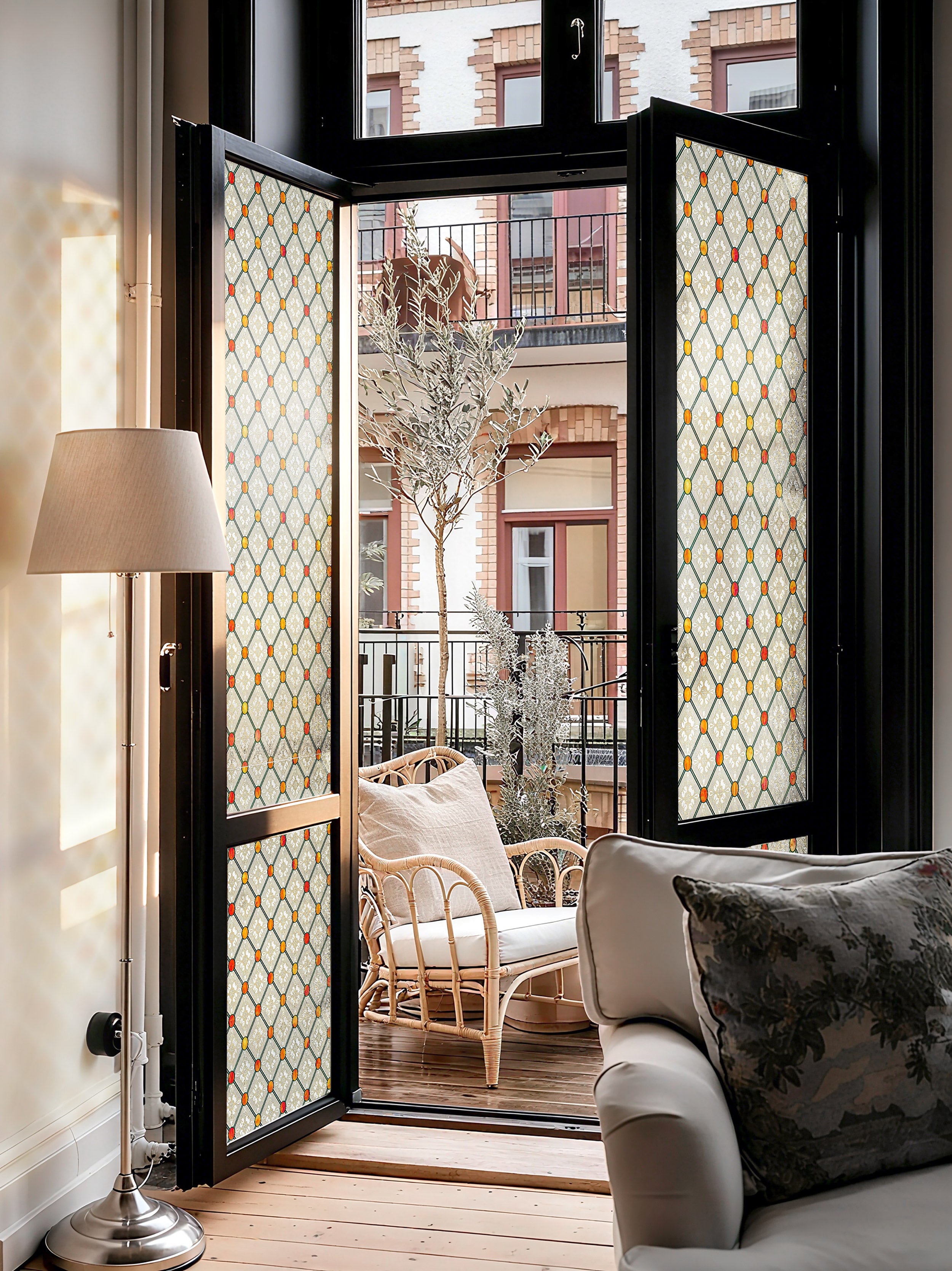 Gothic Diamond Stained Glass Window Film, Decorative & Privacy Window Film – Static Cling