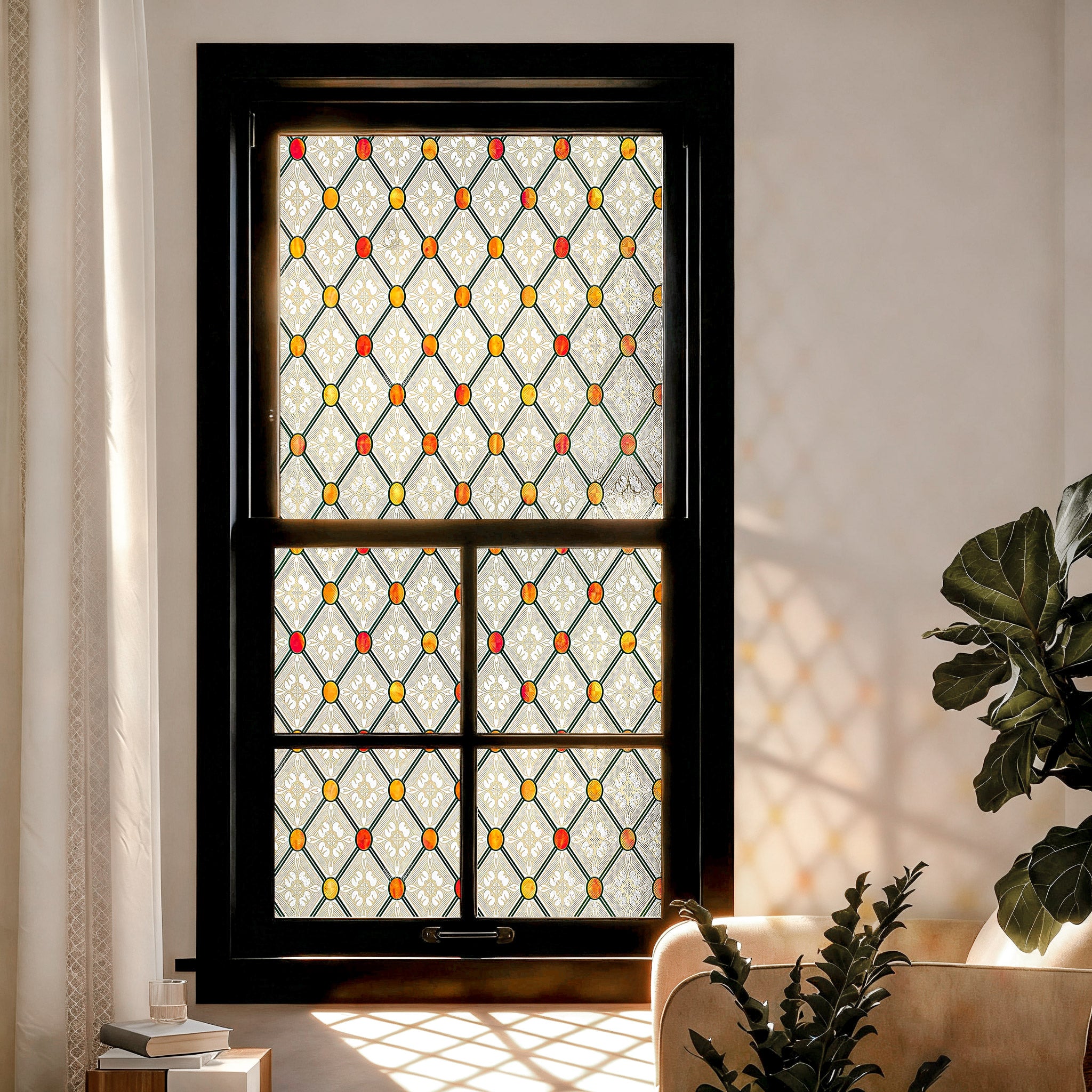 Gothic Diamond Stained Glass Window Film, Decorative & Privacy Window Film – Static Cling