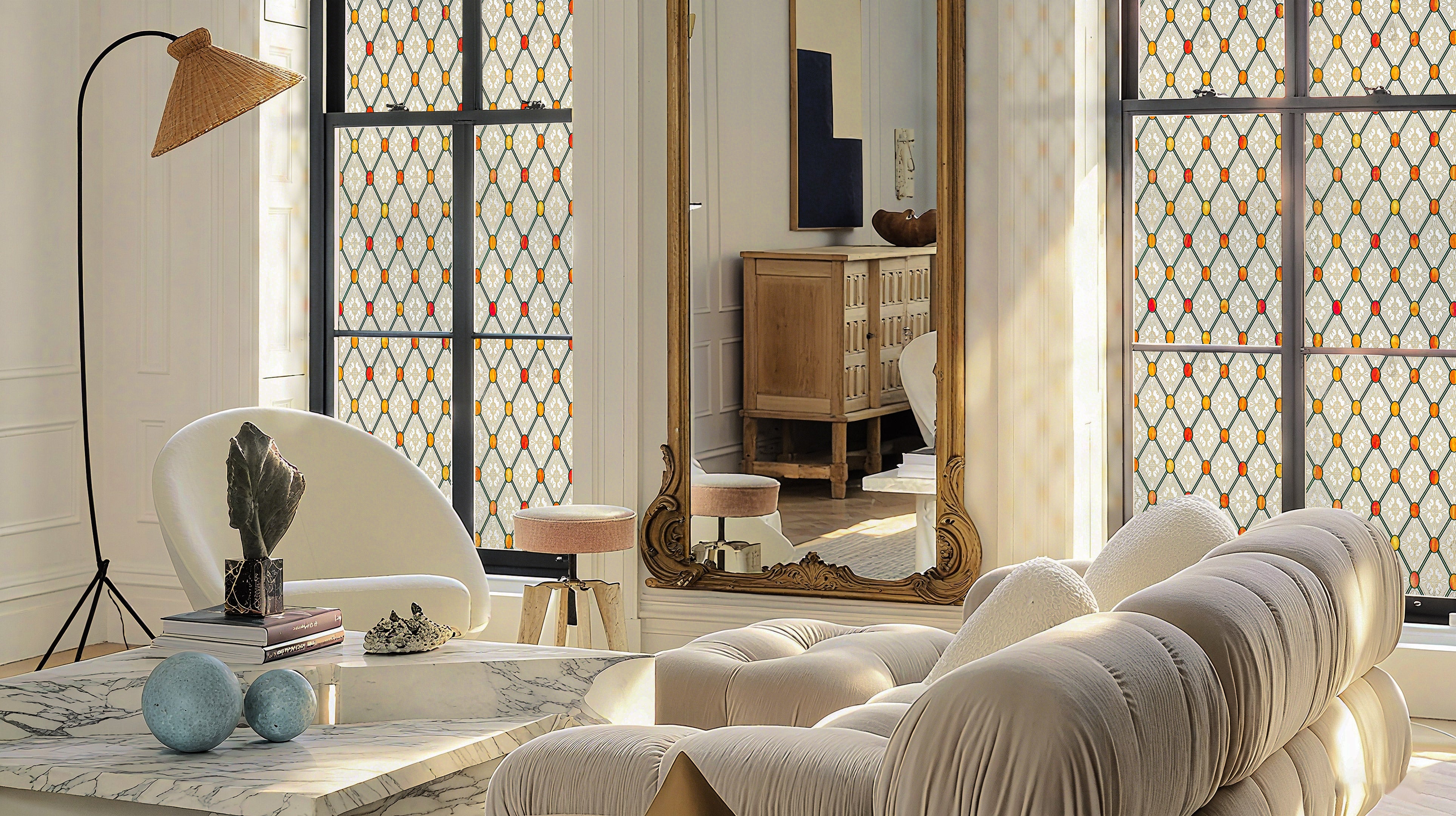 Gothic Diamond Stained Glass Window Film, Decorative & Privacy Window Film – Static Cling