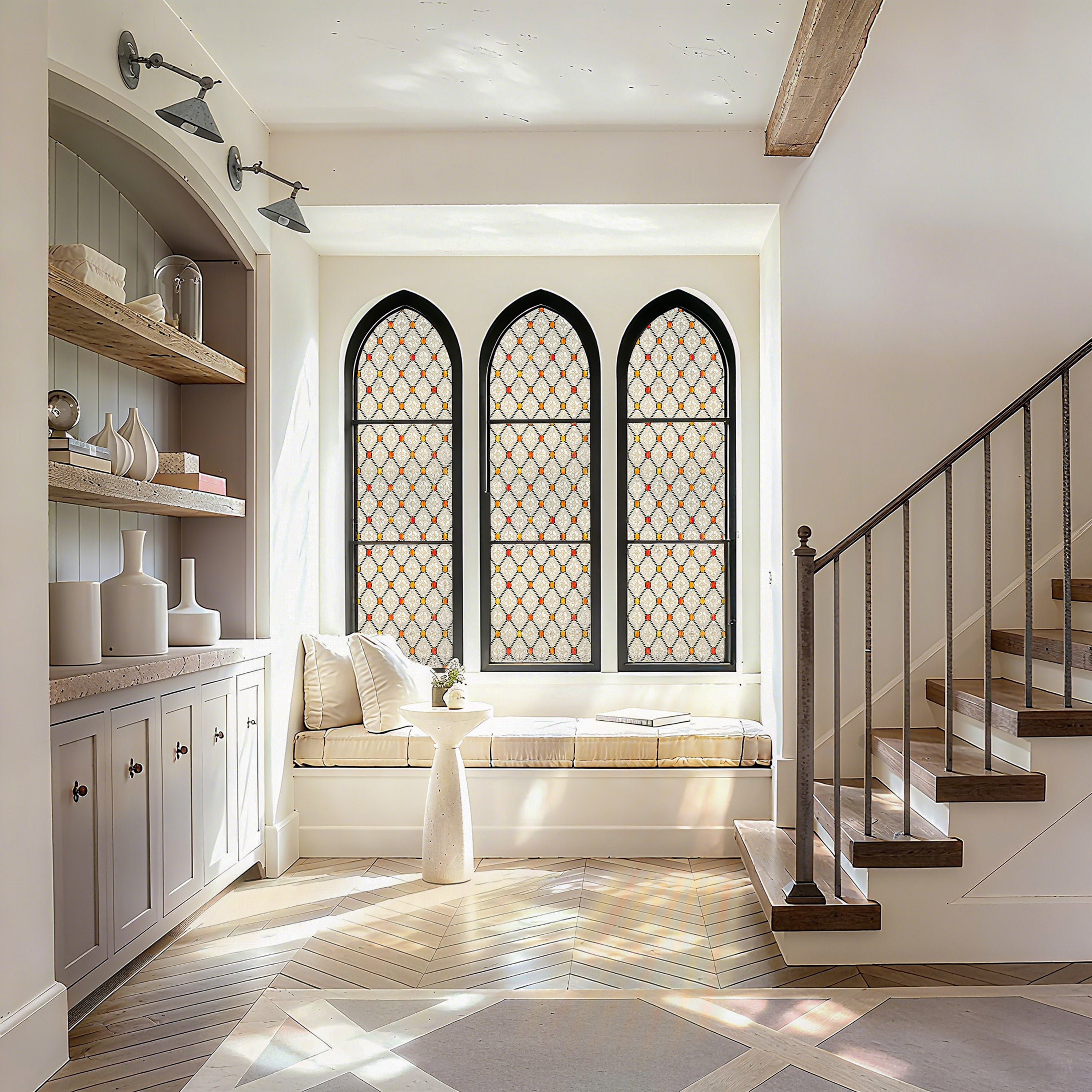 Gothic Diamond Stained Glass Window Film, Decorative & Privacy Window Film – Static Cling