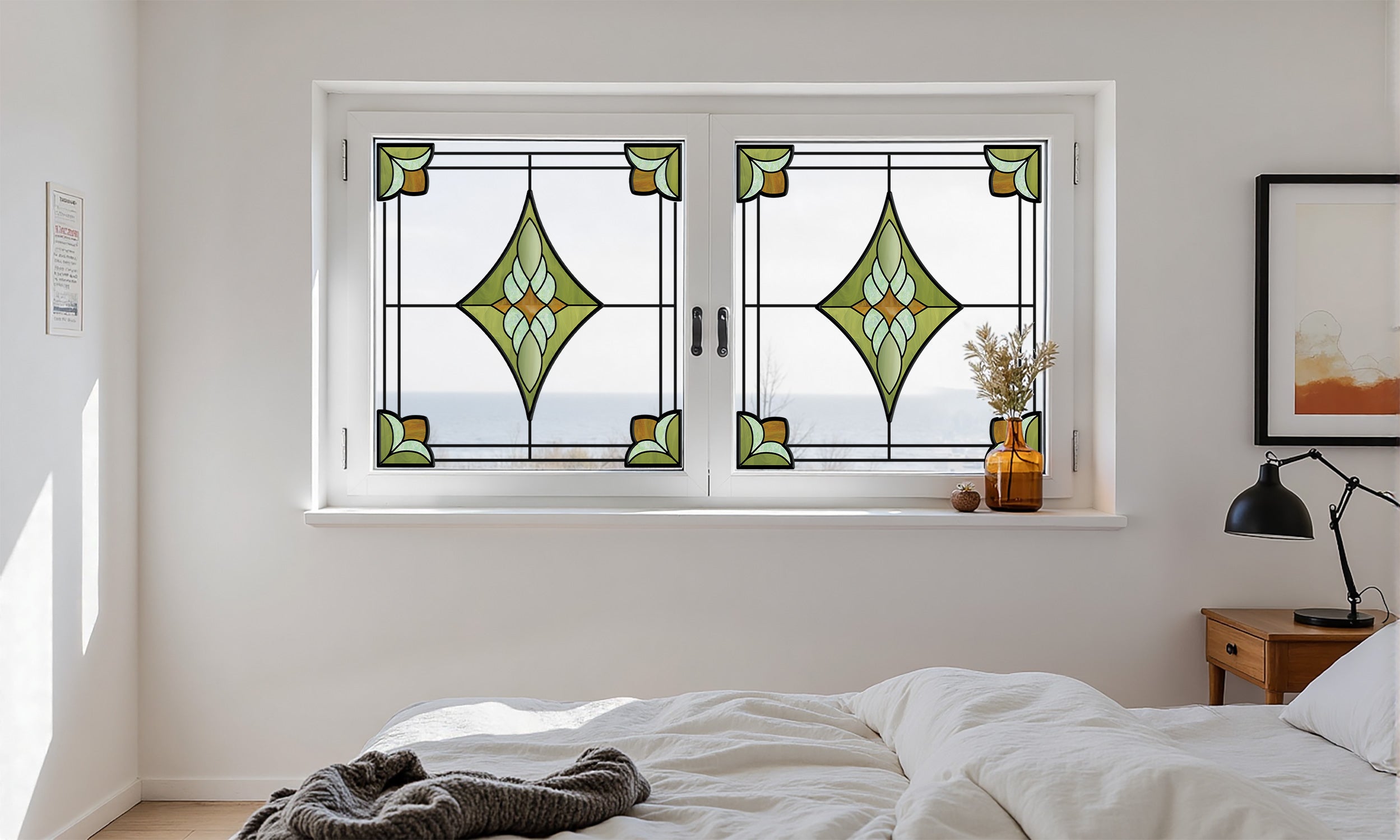 Film pour vitrail Green Gleam – Film statique décoratif moderne pour fenêtre