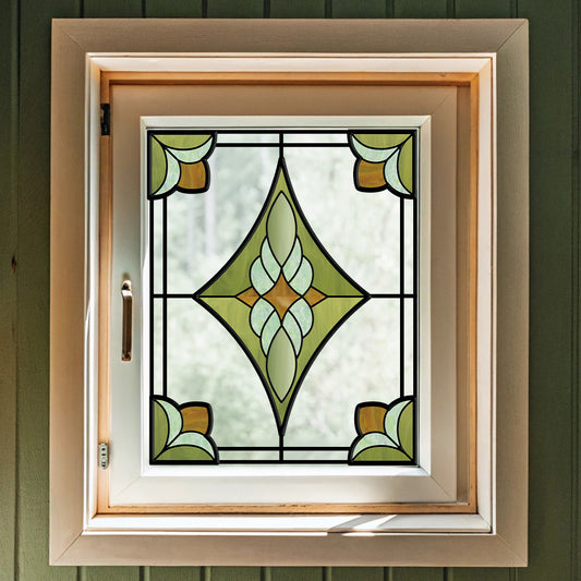 Green Rhythm Stained Glass Window Film – Decorative Static Window Film