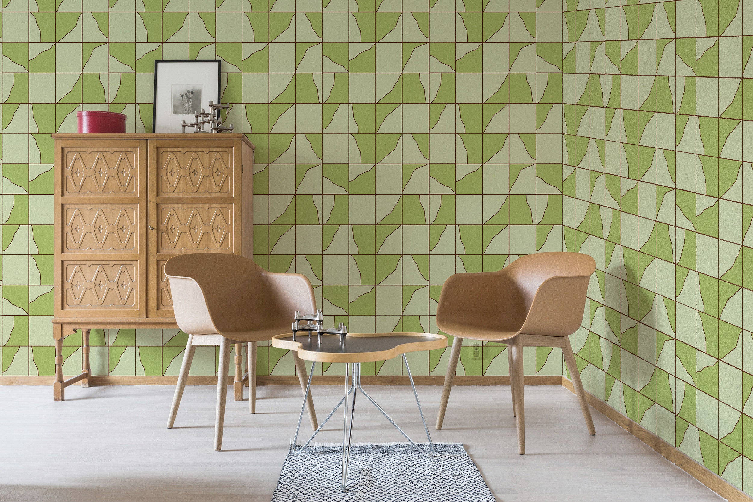 Papier peint adhésif Blue Flow Linearity – Géométrie moderne en beige mat et bleu marine