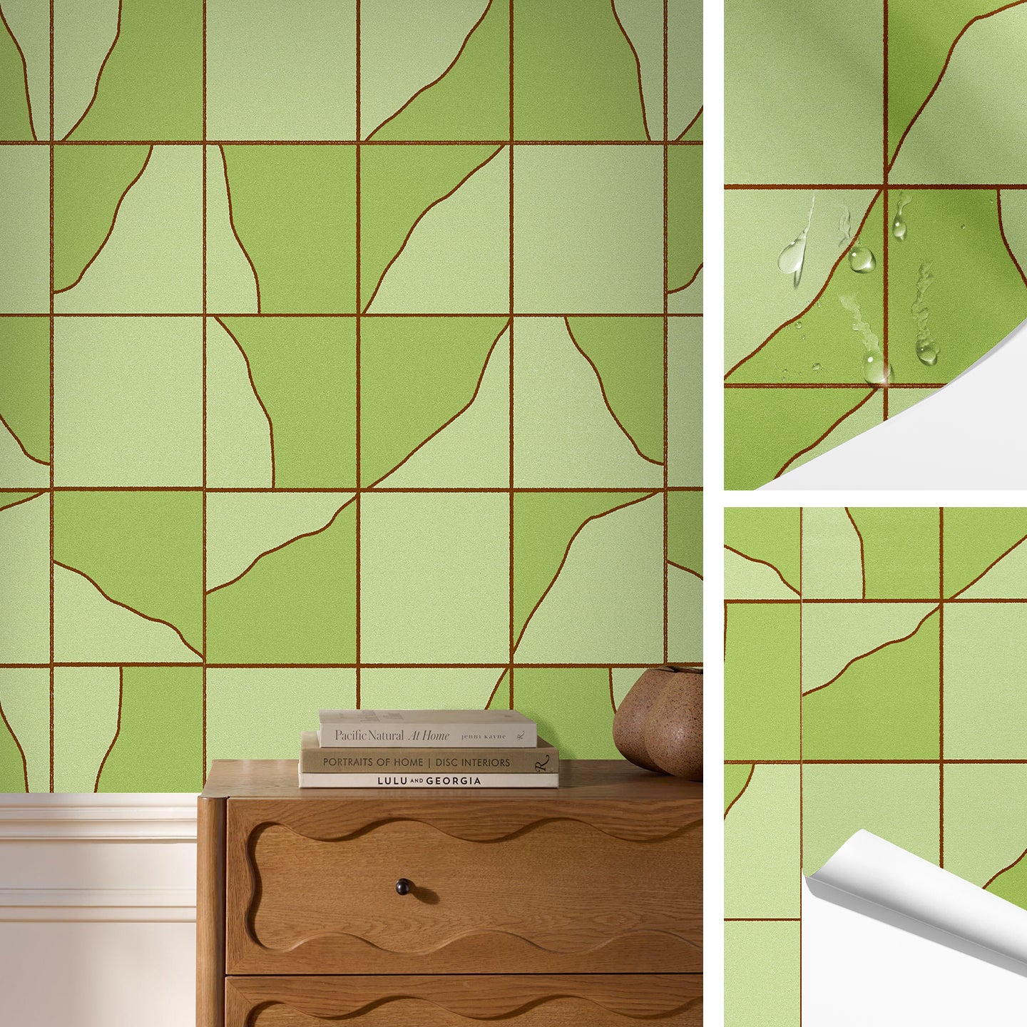 Papier peint adhésif Blue Flow Linearity – Géométrie moderne en beige mat et bleu marine