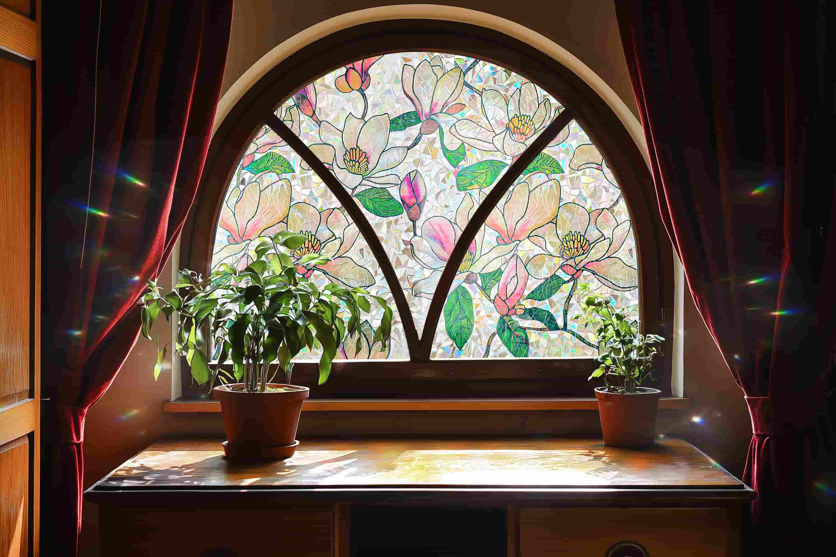 Holo Pink Magnolia Stained Glass Decorative Window Film