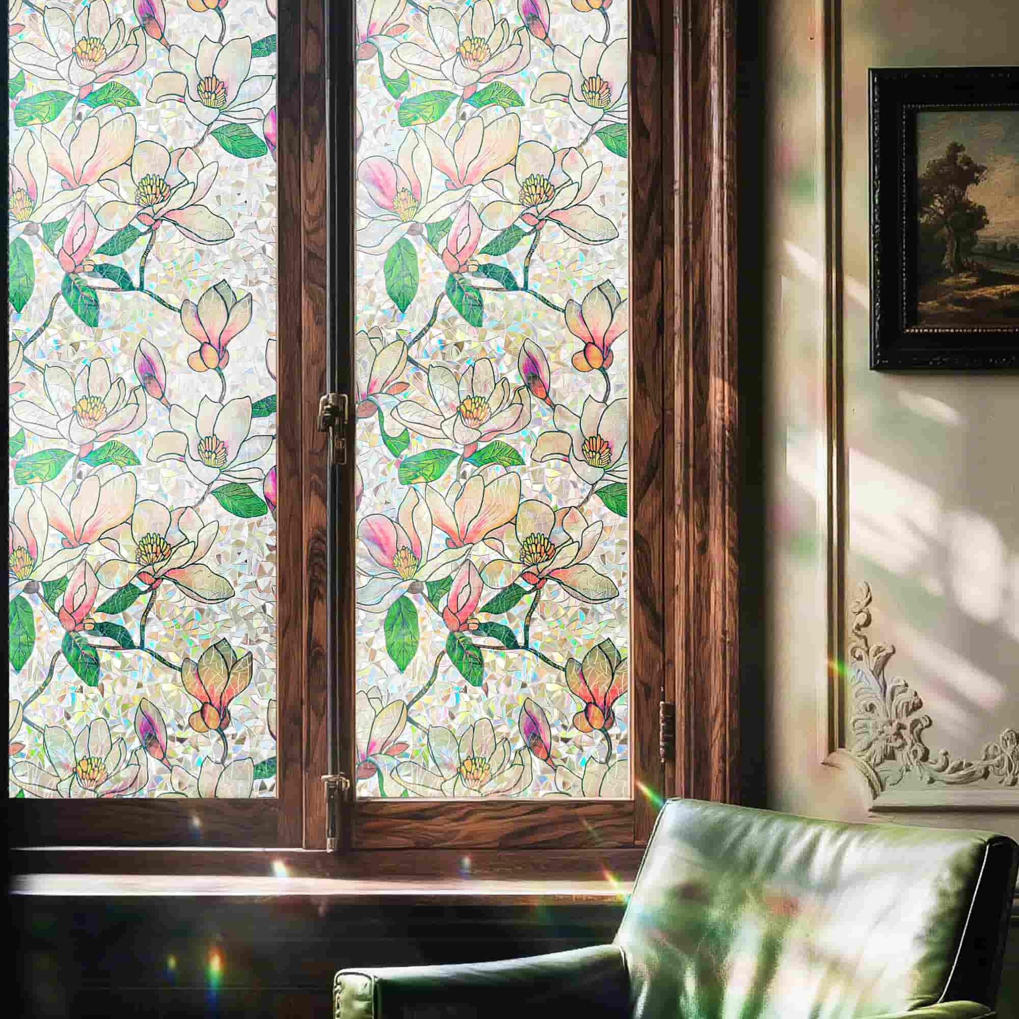 Holo Pink Magnolia Stained Glass Decorative Window Film