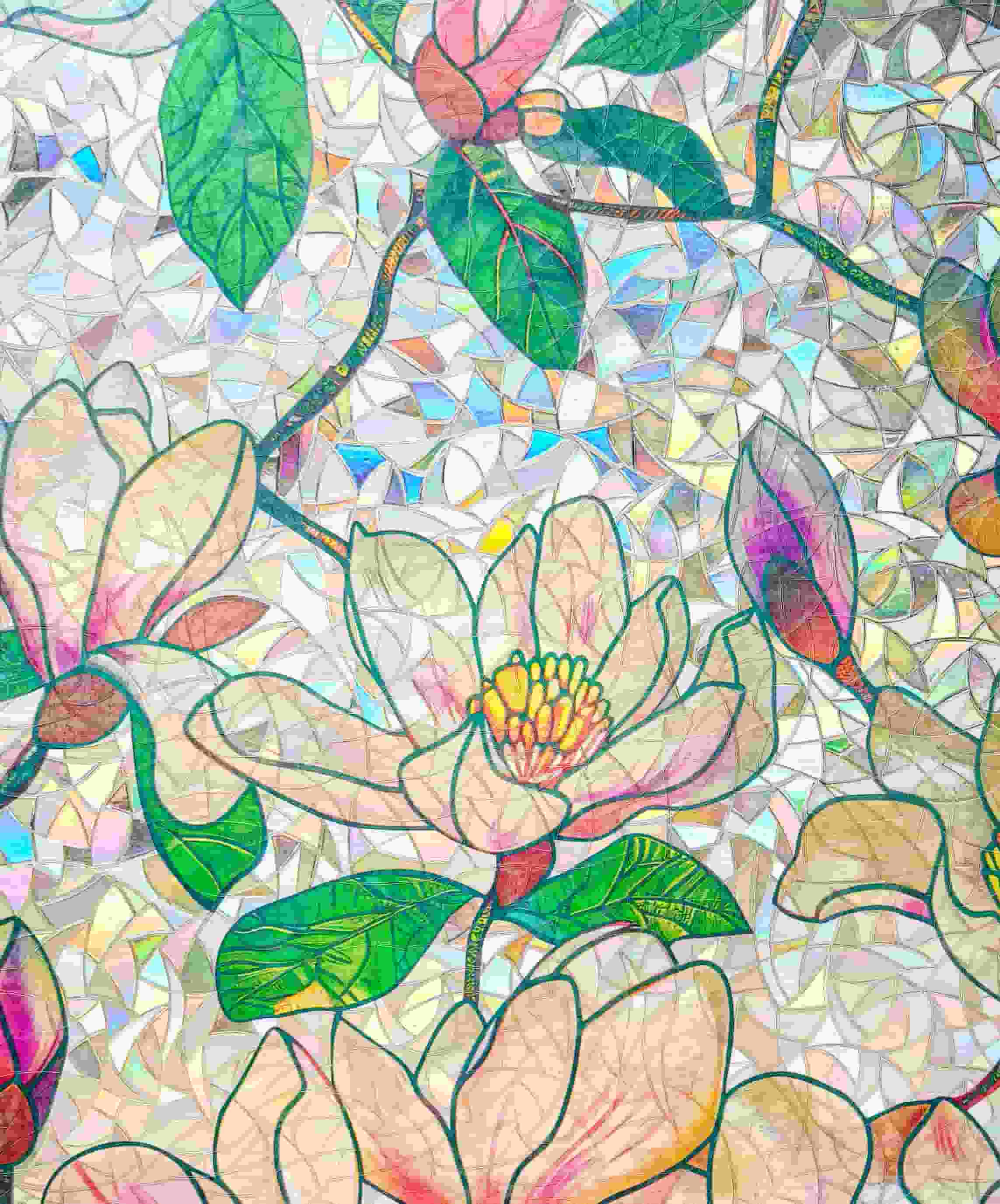 Holo Pink Magnolia Stained Glass Decorative Window Film