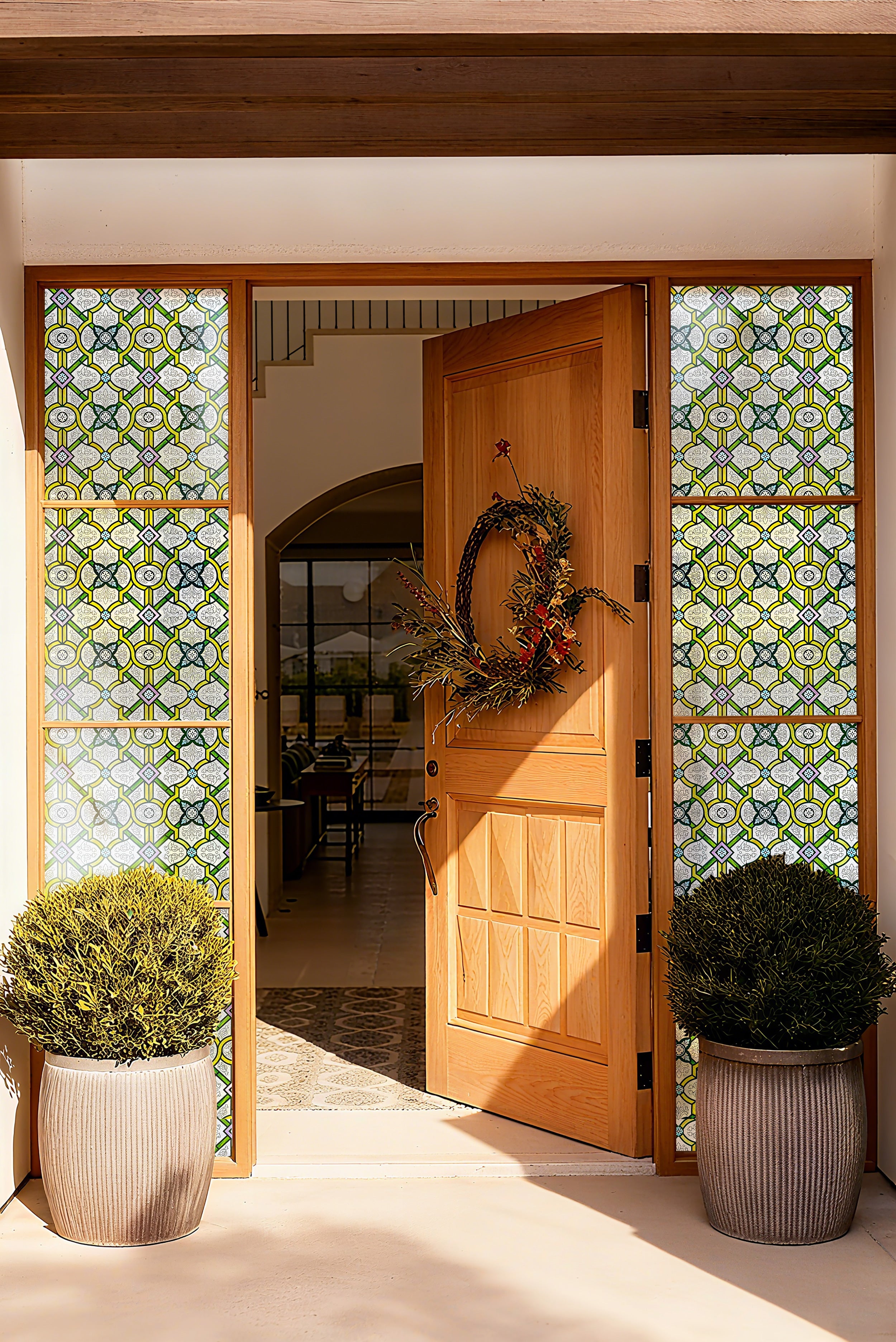 Holy Lattice Stained Glass Window Film – Decorative & Privacy Static Cling for Home Windows