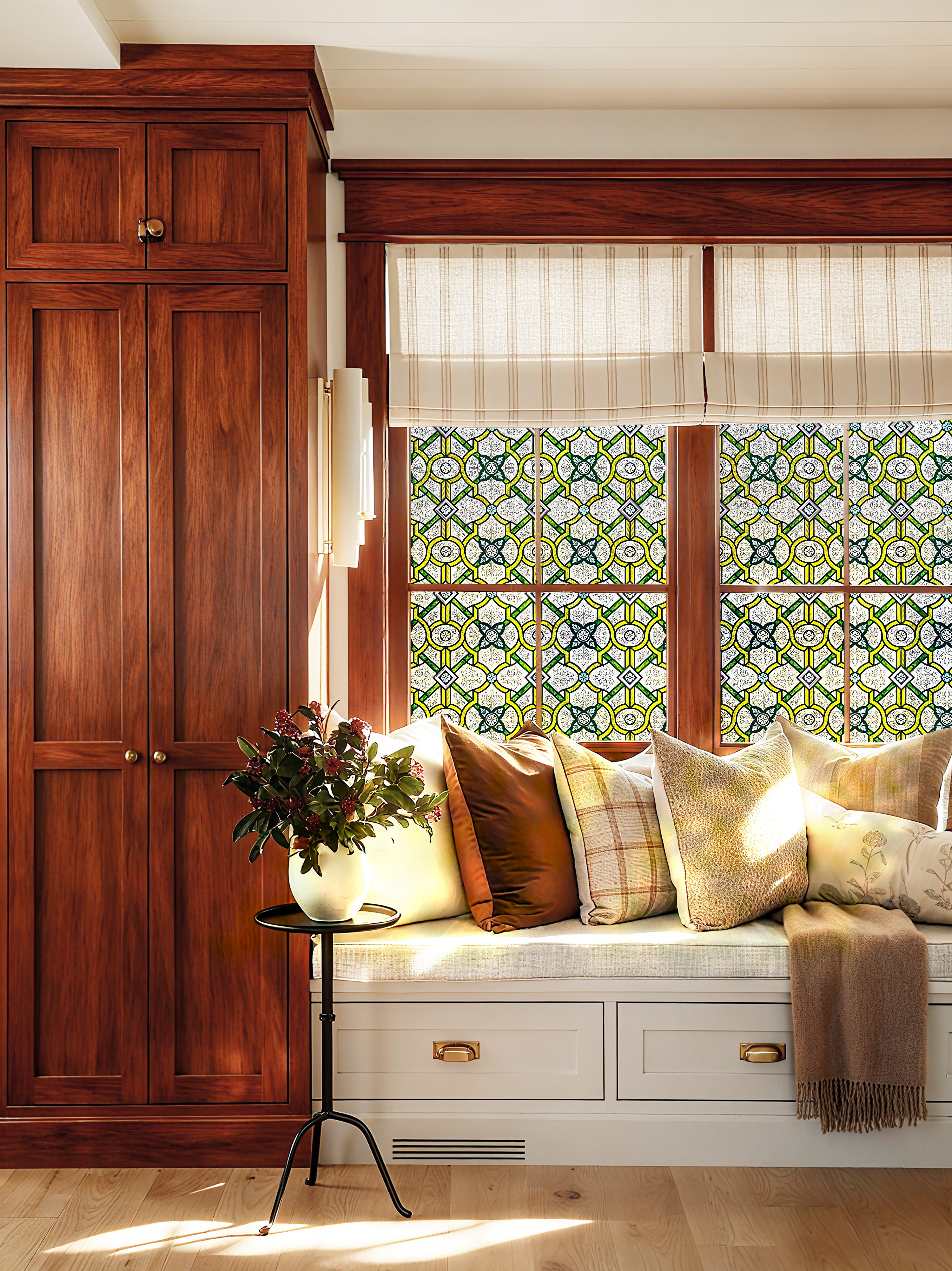 Holy Lattice Stained Glass Window Film – Decorative & Privacy Static Cling for Home Windows