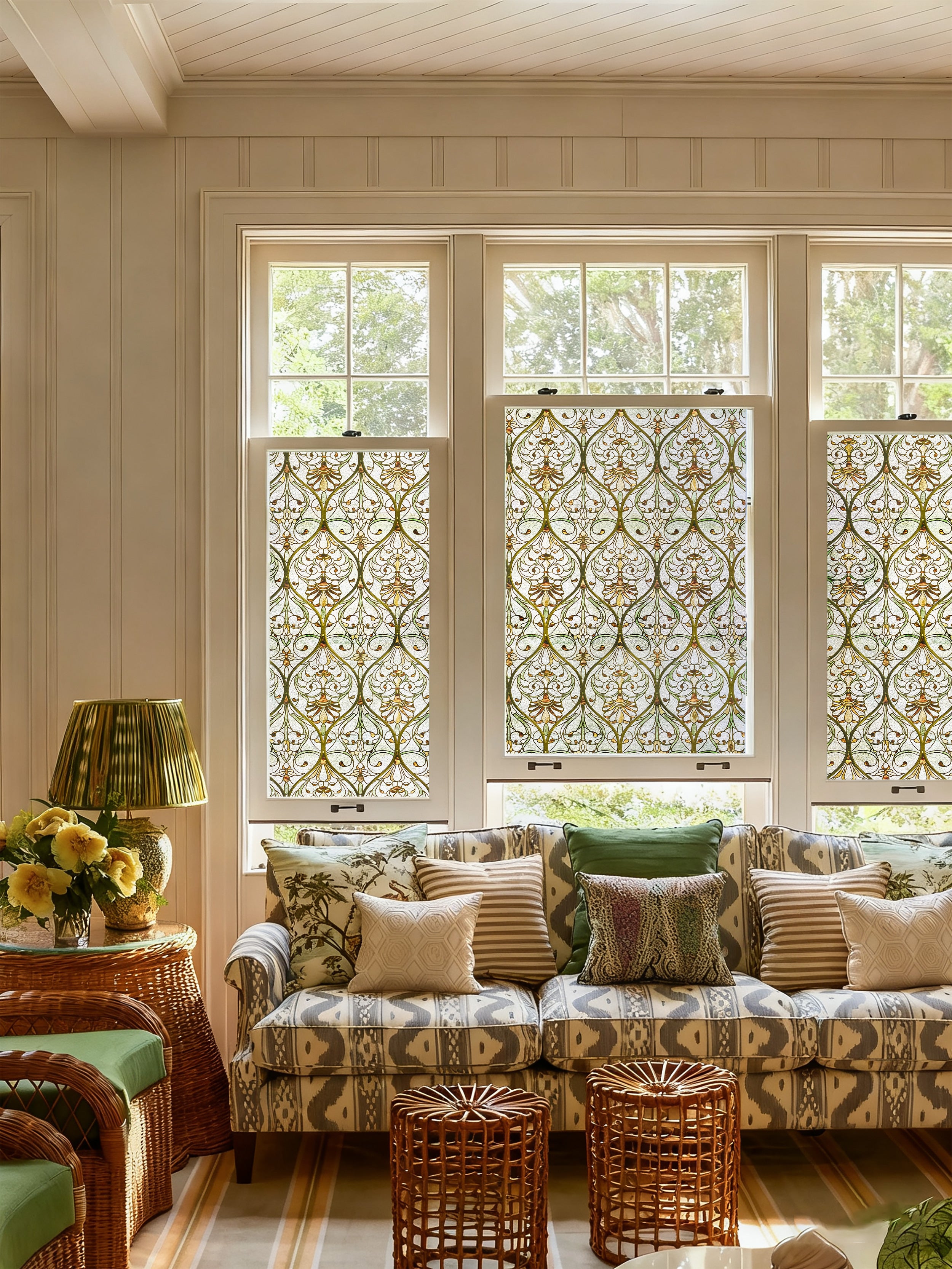 Honeysuckle Ogee Stained Glass Window Film