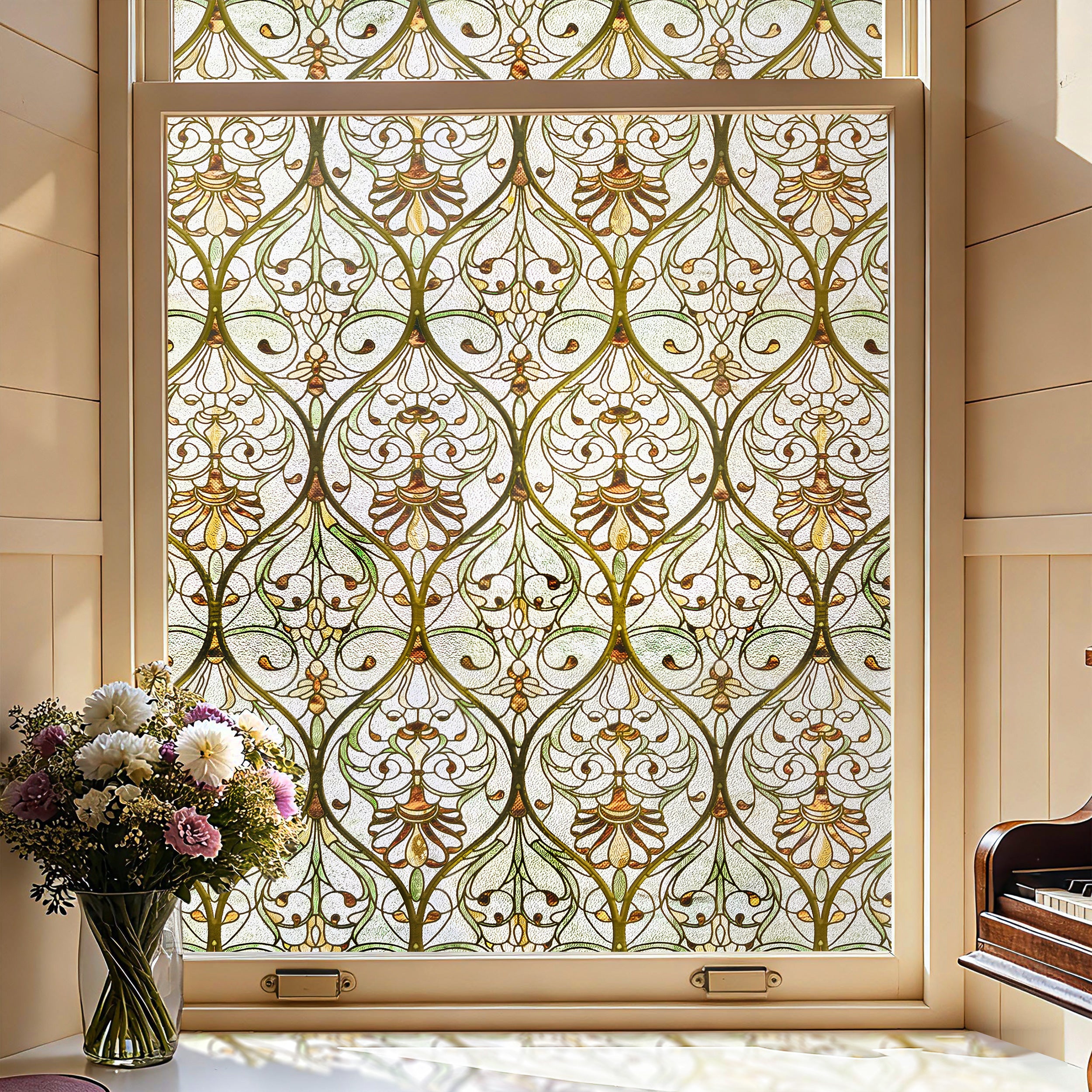 Honeysuckle Ogee Stained Glass Window Film