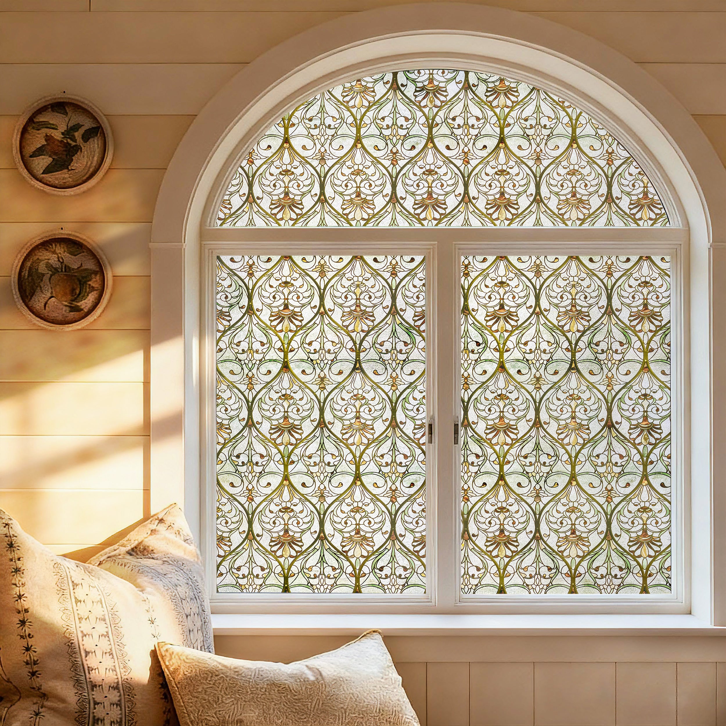 Honeysuckle Ogee Stained Glass Window Film
