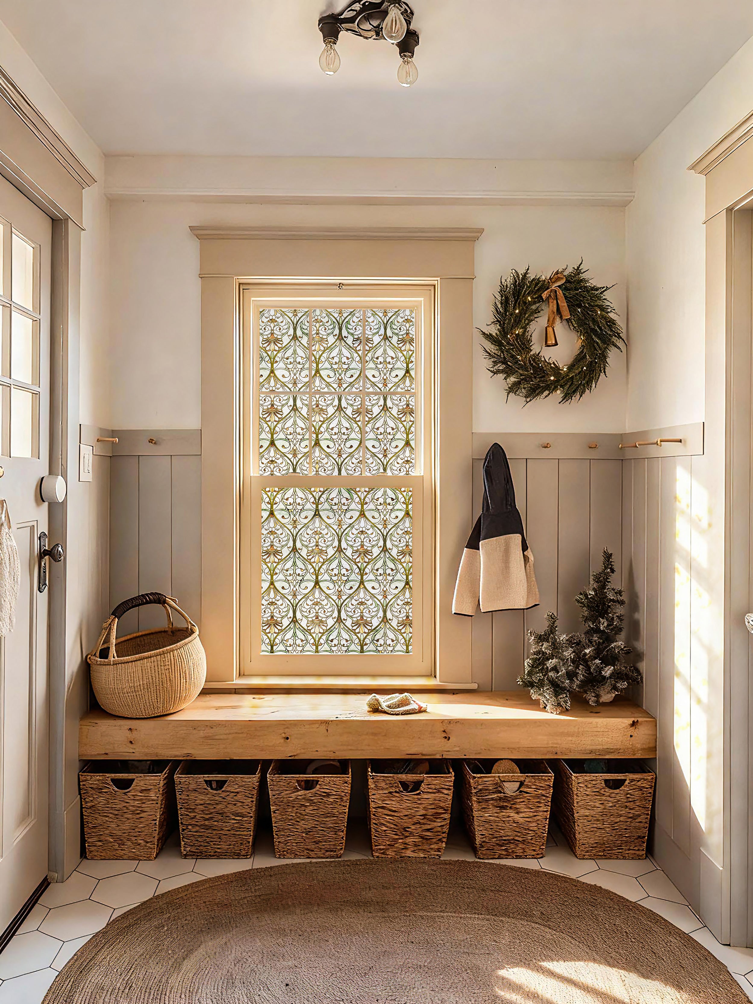 Honeysuckle Ogee Stained Glass Window Film