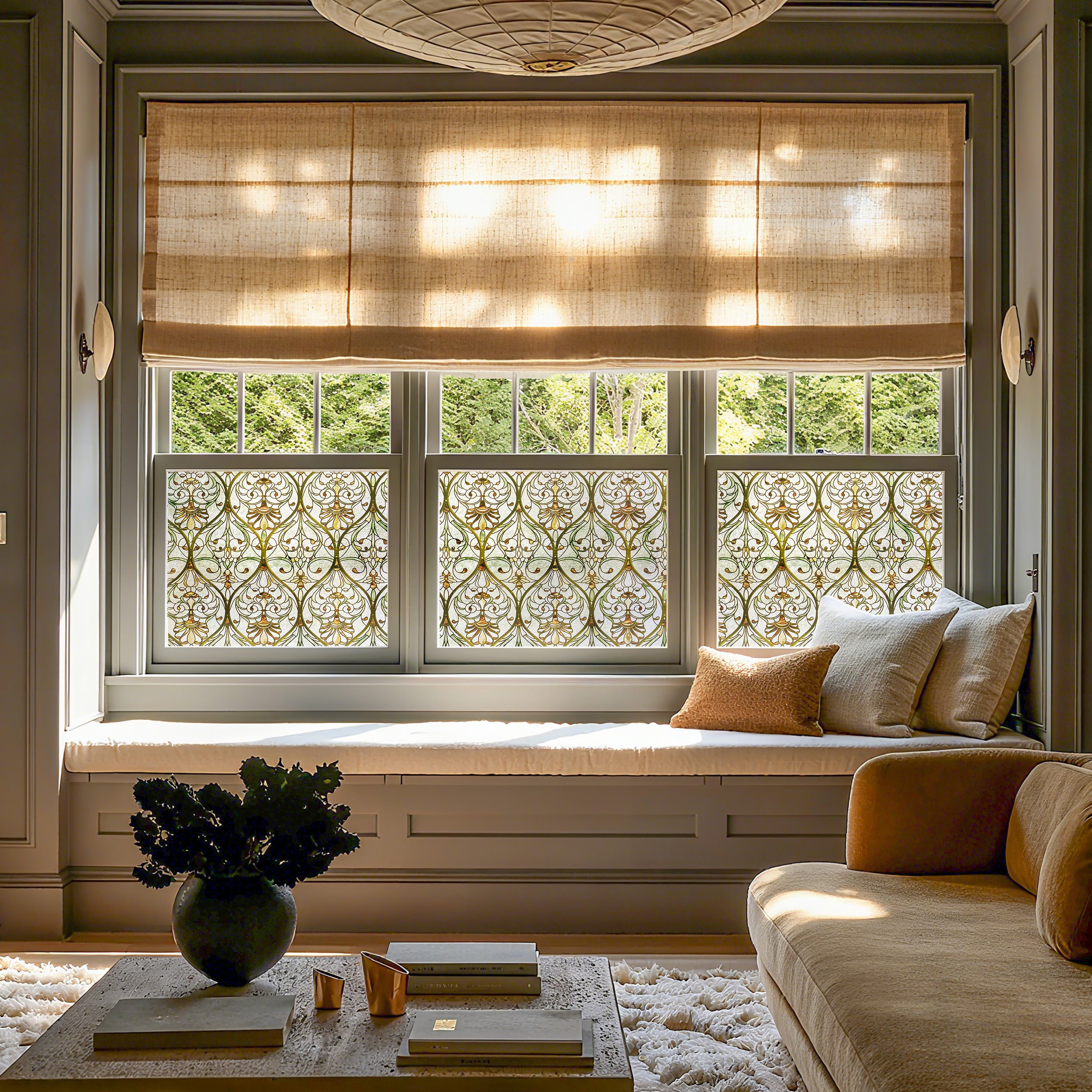 Honeysuckle Ogee Stained Glass Window Film