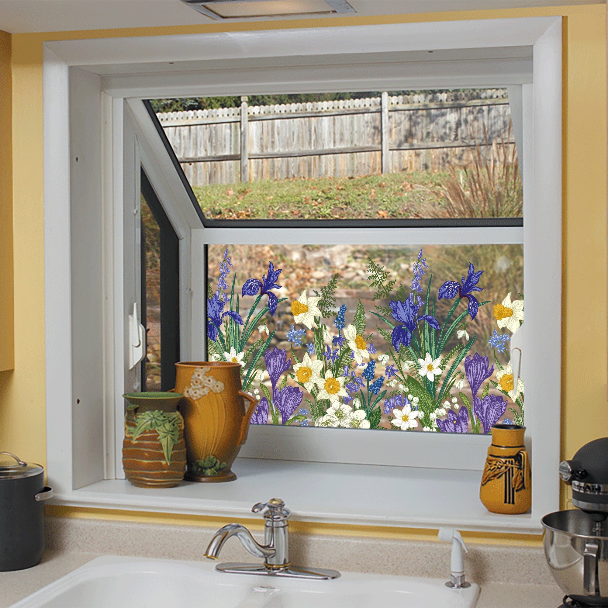 Film décoratif pour fenêtre en vitrail à motif de fleurs d'iris