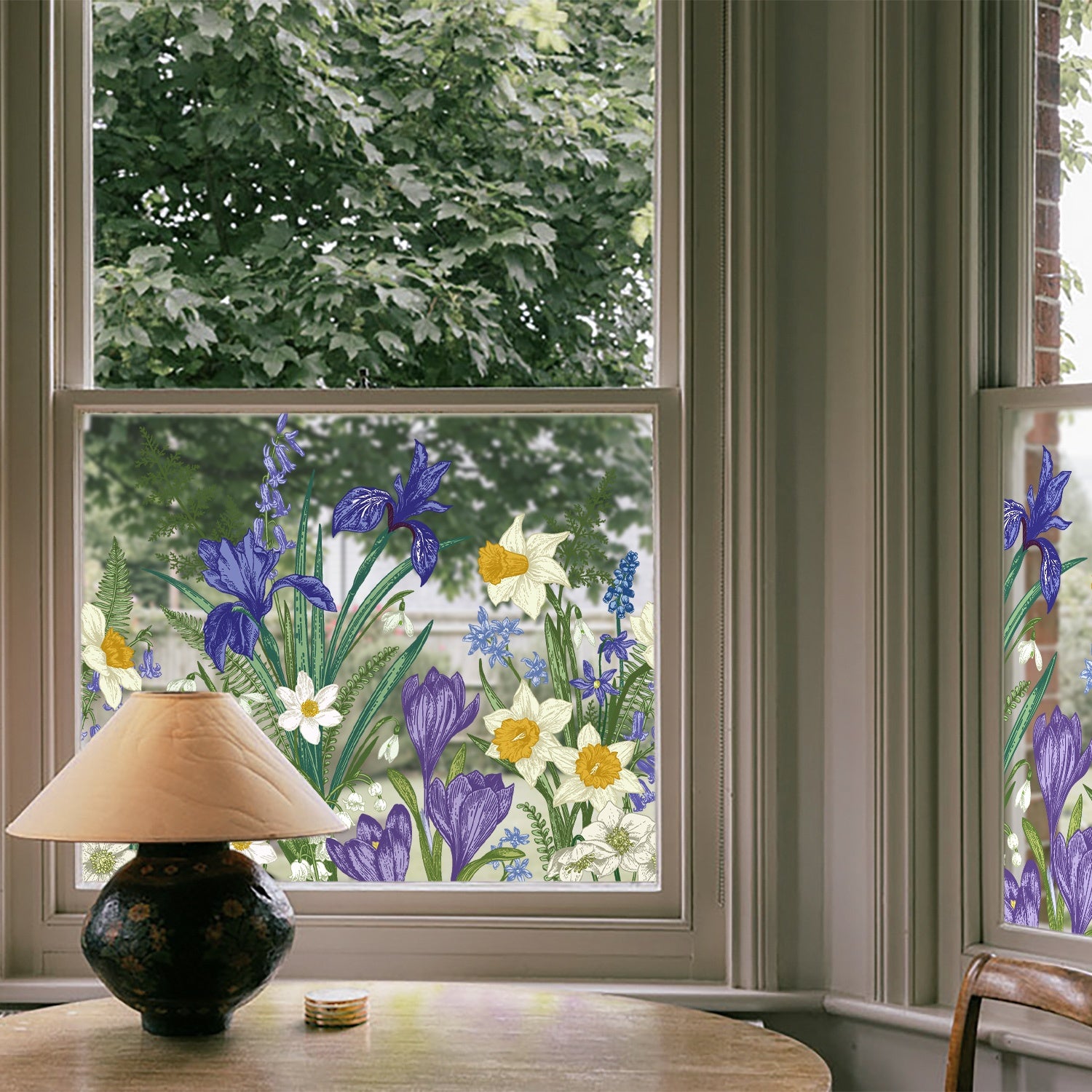 Film décoratif pour fenêtre en vitrail à motif de fleurs d'iris