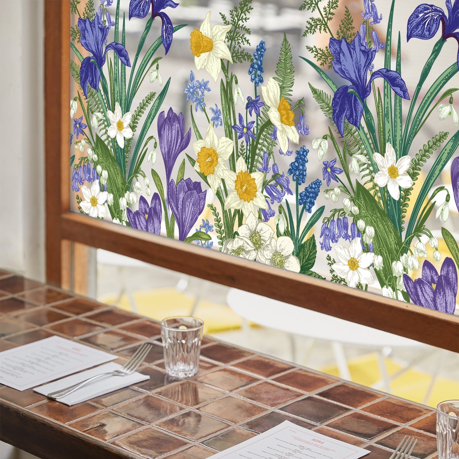 Film décoratif pour fenêtre en vitrail à motif de fleurs d'iris