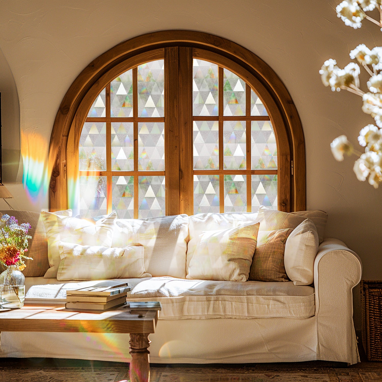 Laser Triangle Rainbow Static Stained Glass Decorative Window Film