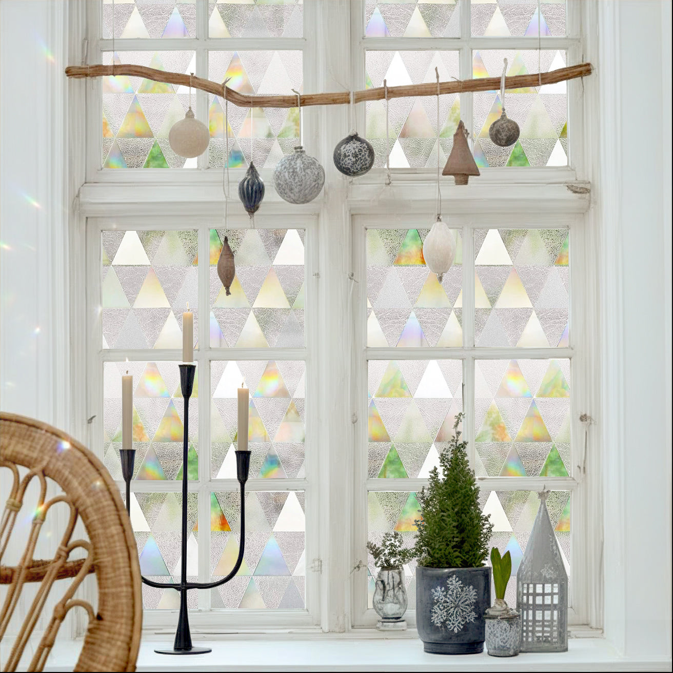 Laser Triangle Rainbow Static Stained Glass Decorative Window Film