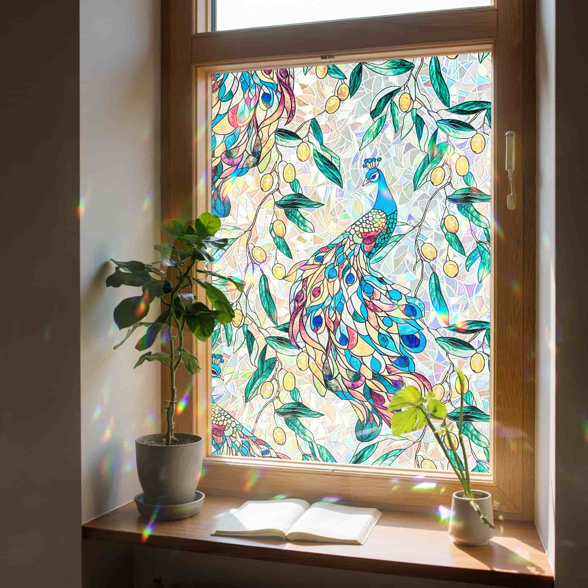 Laser Peacock Garden Stained Glass Decorative Window Film