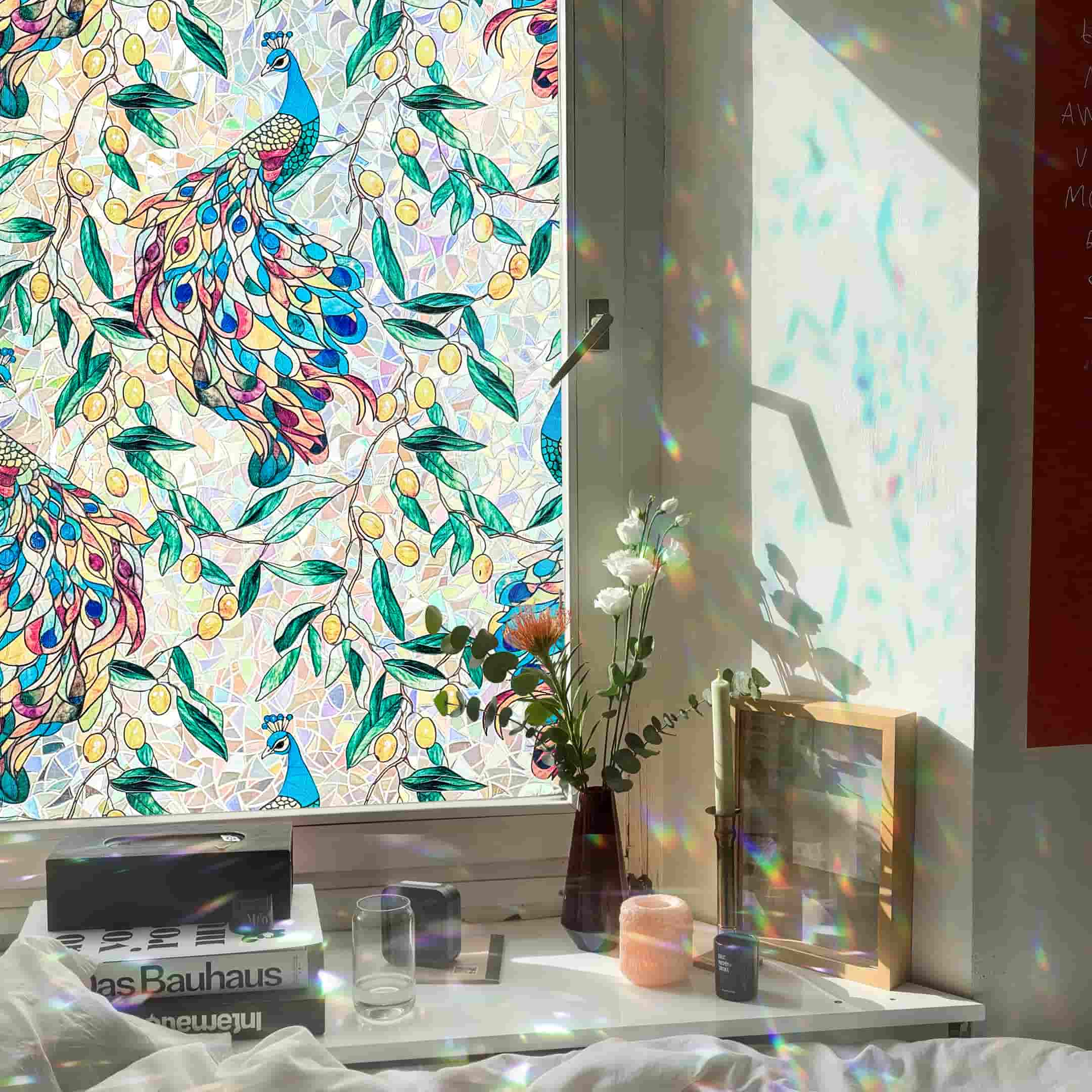 Laser Peacock Garden Stained Glass Decorative Window Film