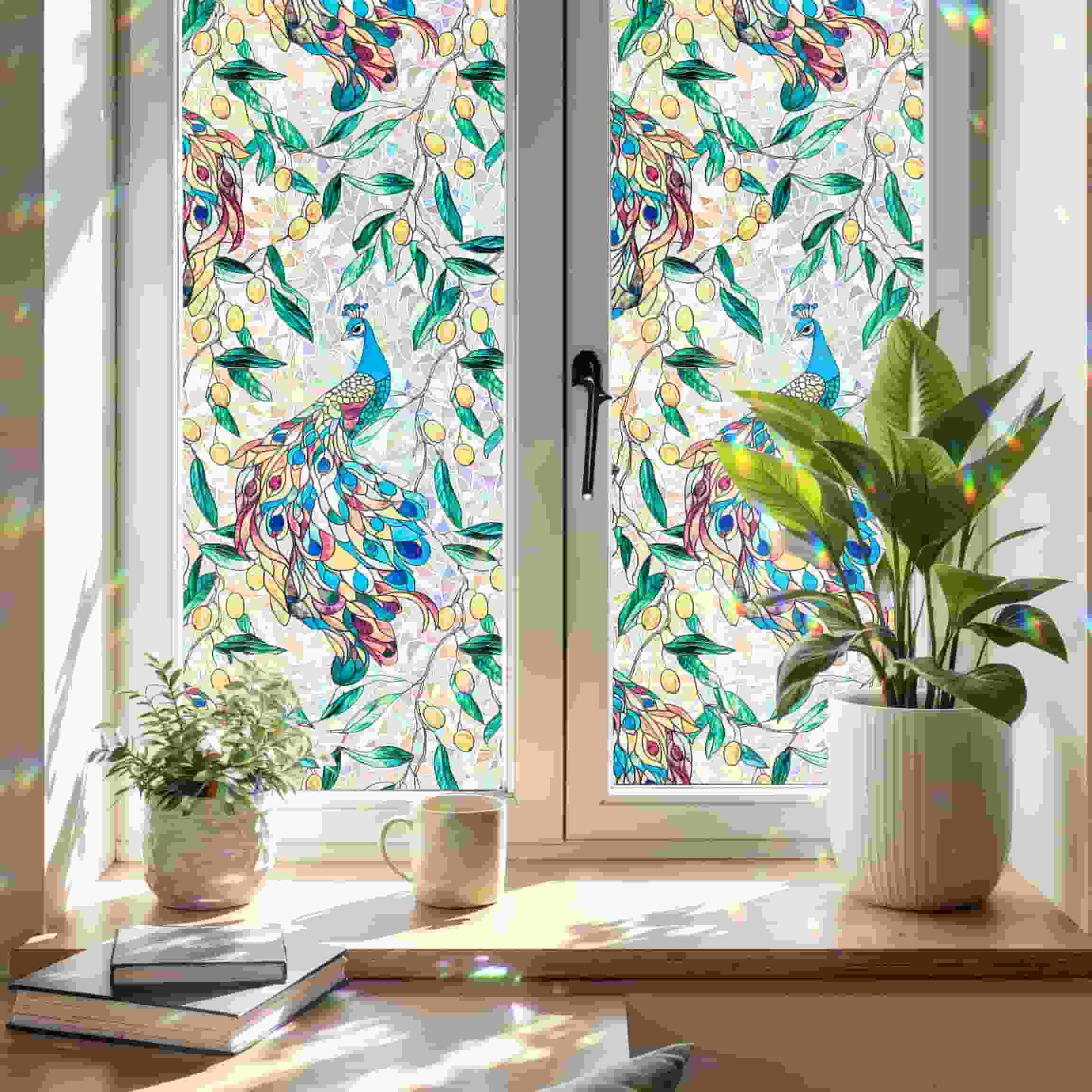 Laser Peacock Garden Stained Glass Decorative Window Film