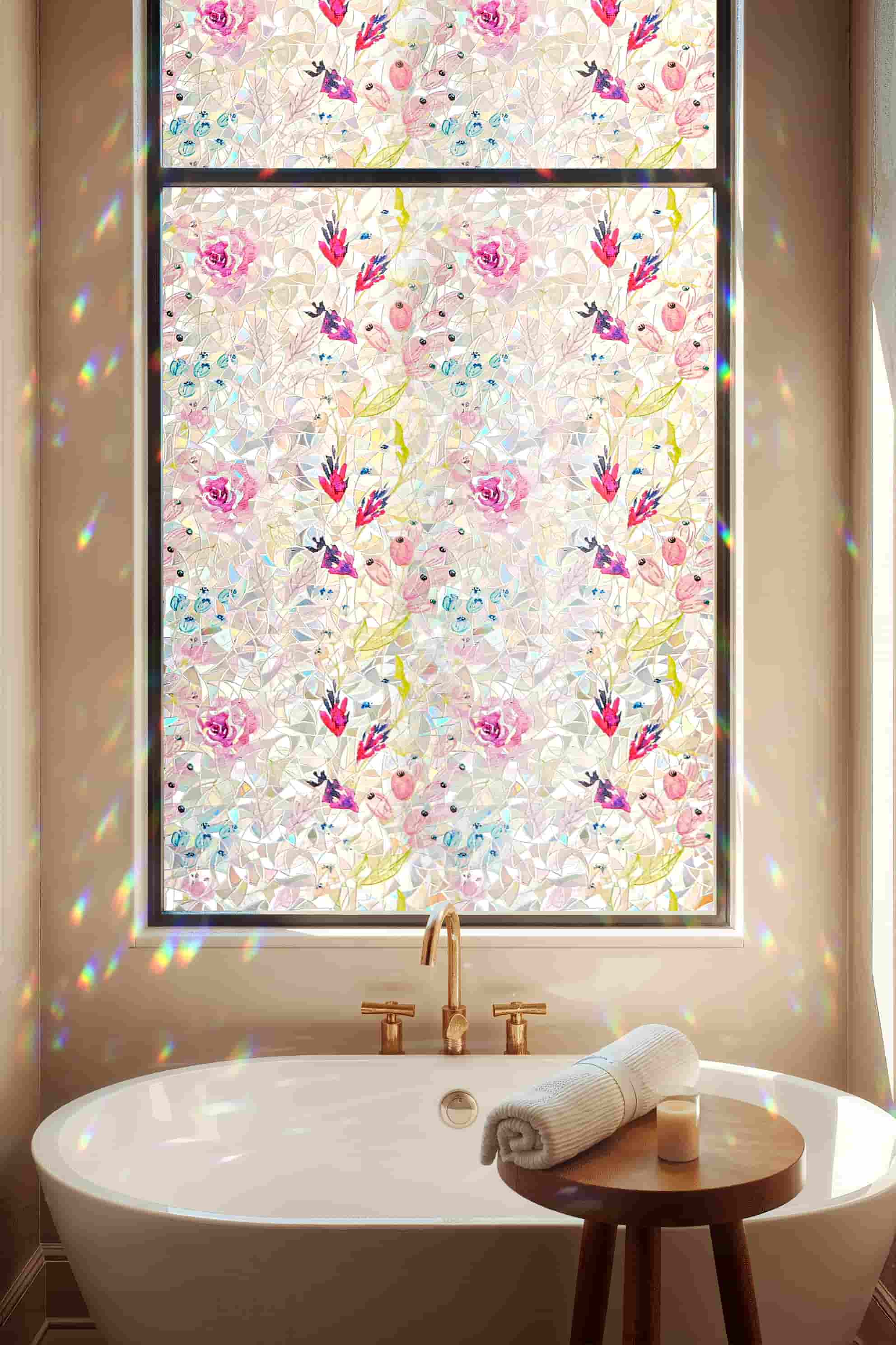 Laser Rose Mirage Stained Glass Decorative Window Film