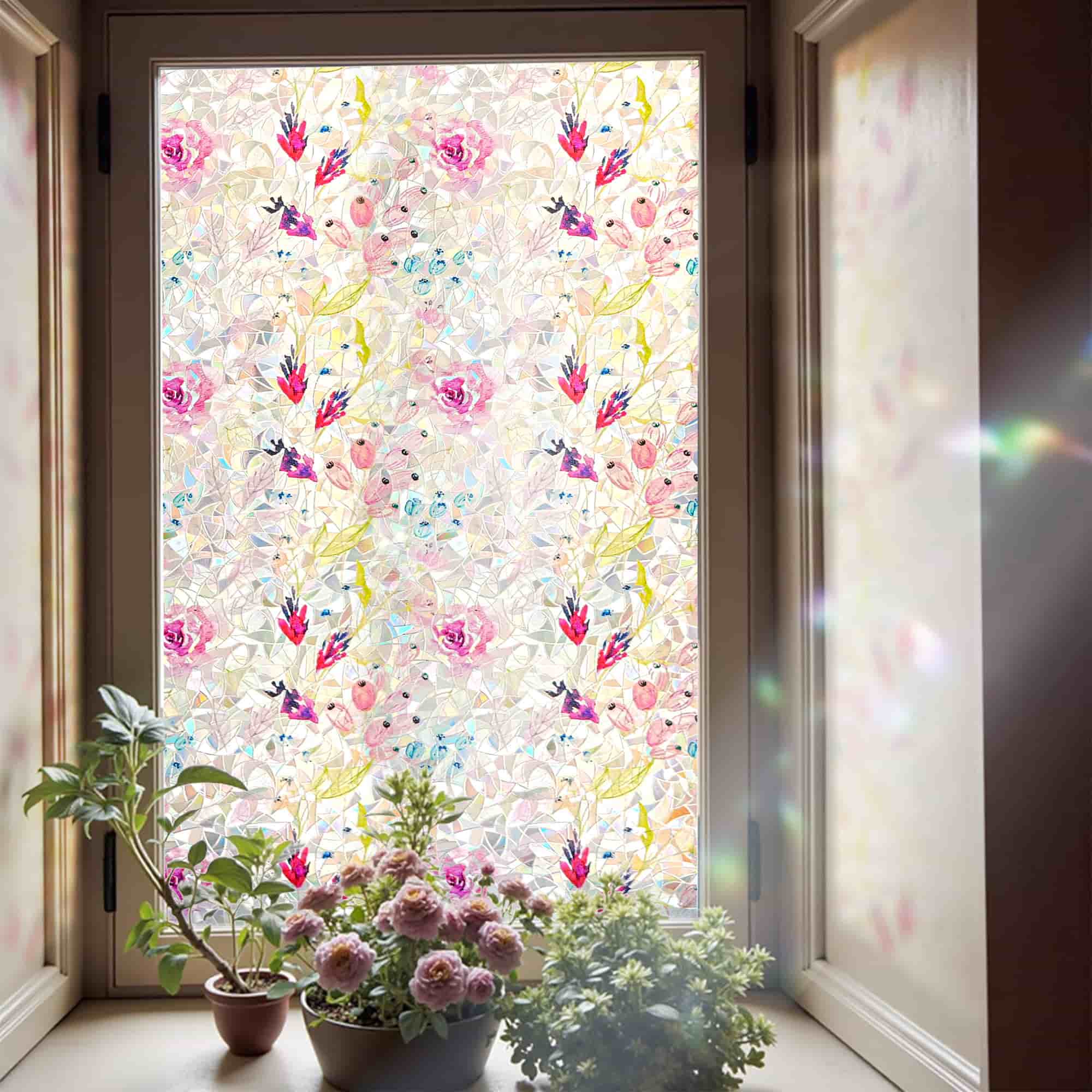 Laser Rose Mirage Stained Glass Decorative Window Film