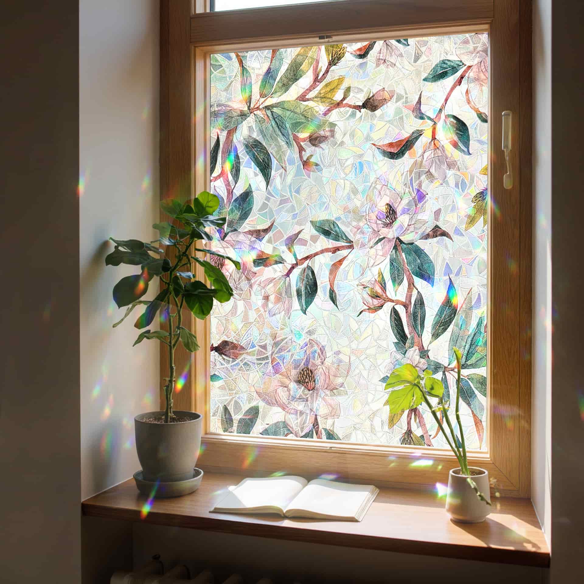 Laser Snow Magnolia Stained Glass Decorative Window Film