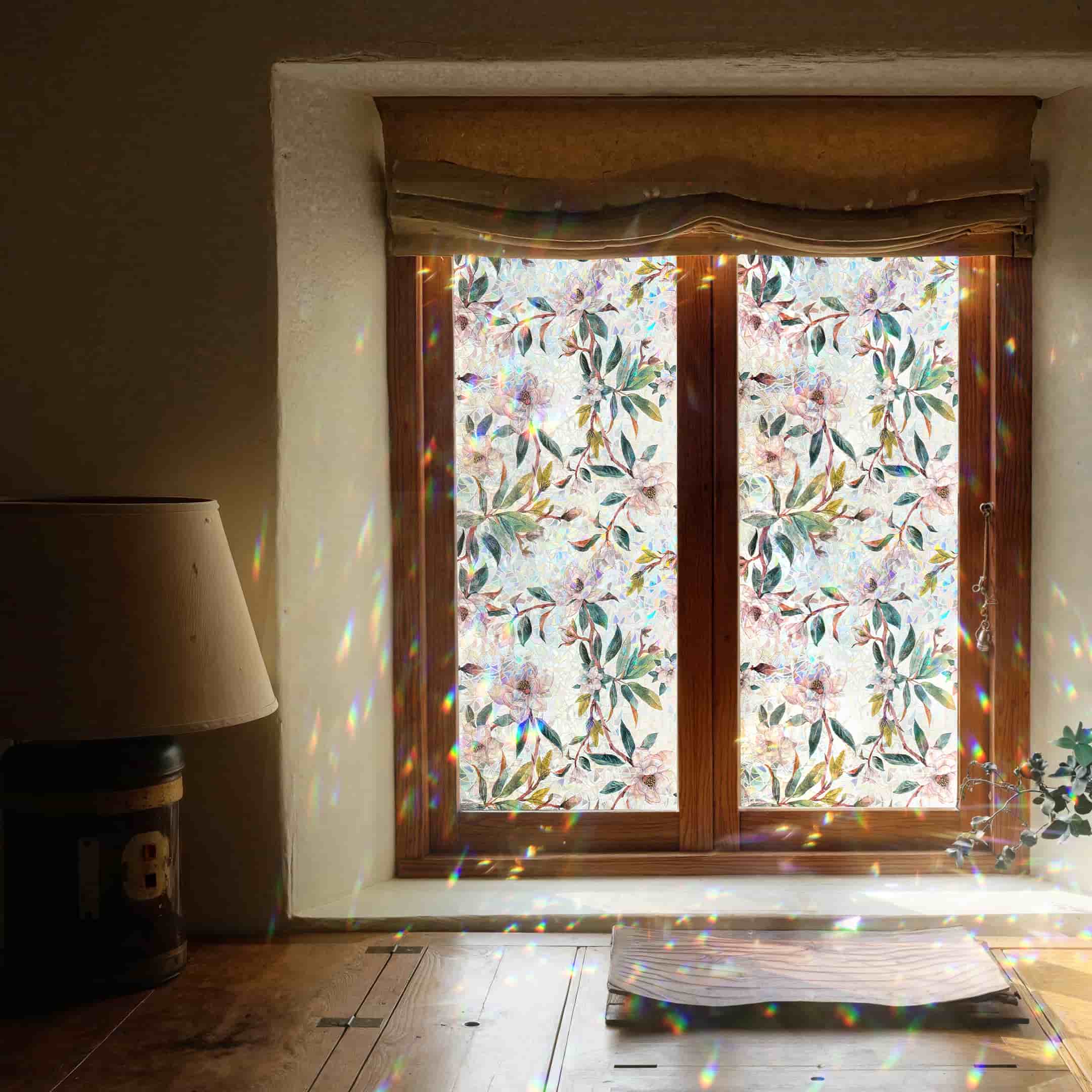 Laser Snow Magnolia Stained Glass Decorative Window Film