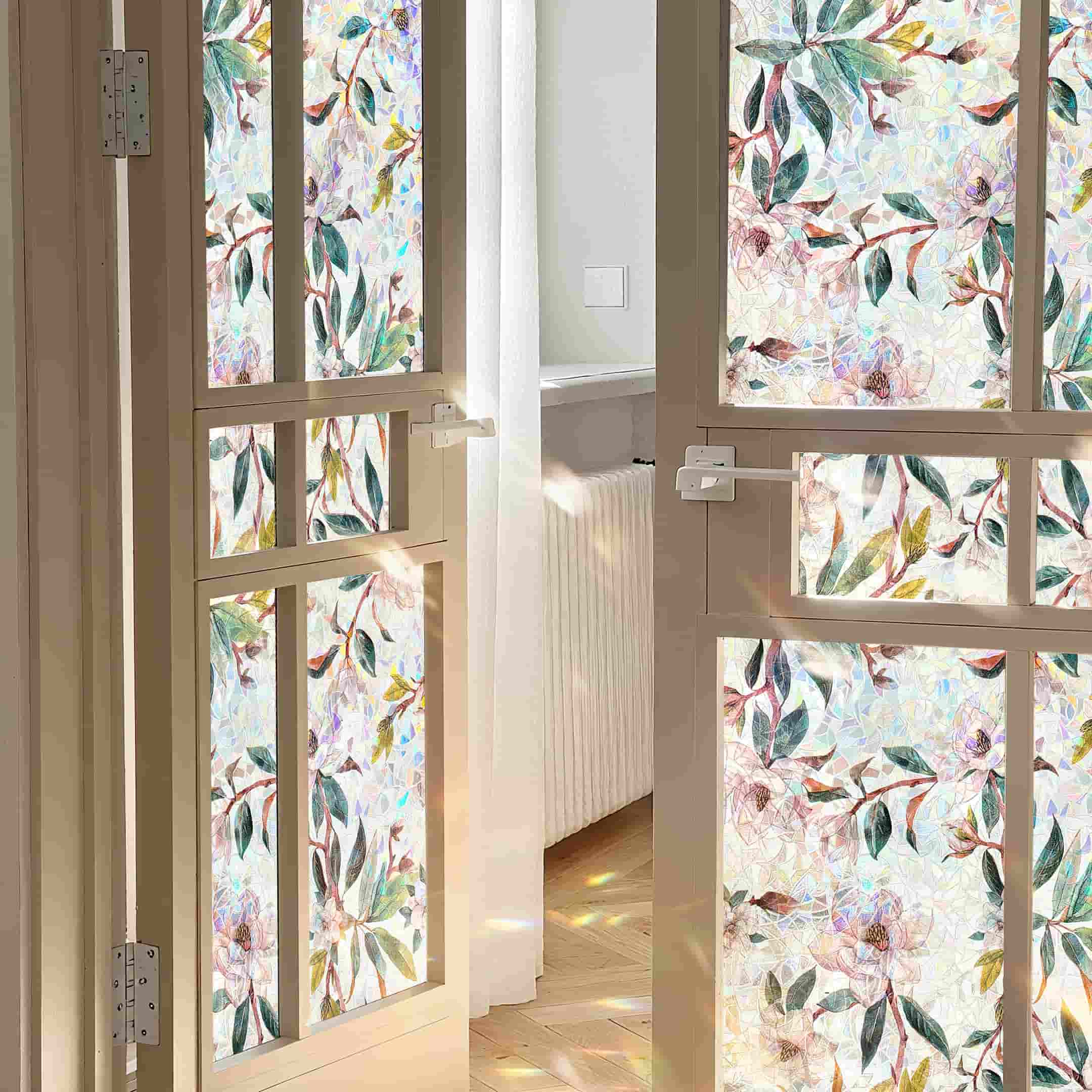 Laser Snow Magnolia Stained Glass Decorative Window Film