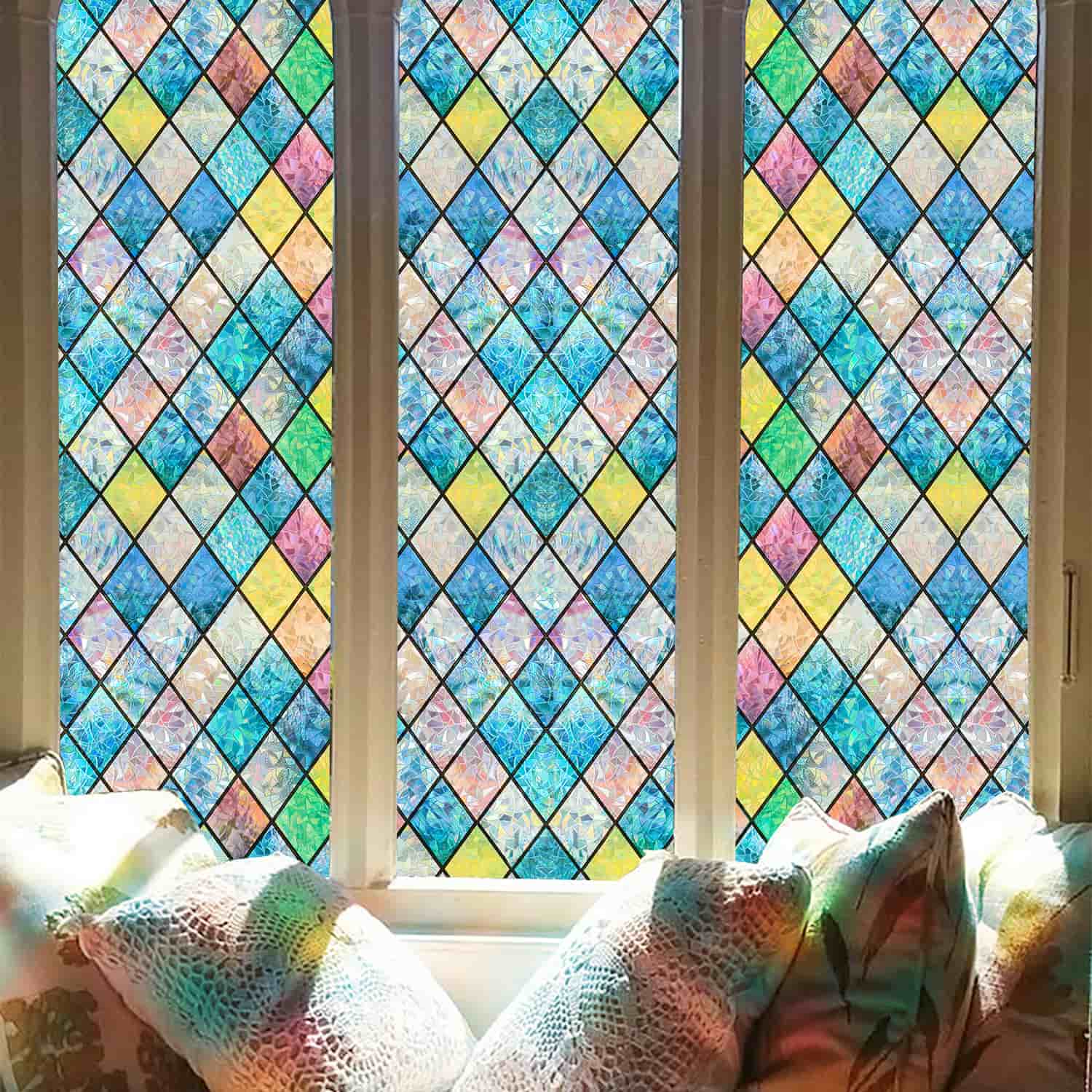Laser Colorful Diamond Stained Glass Decorative Window Film