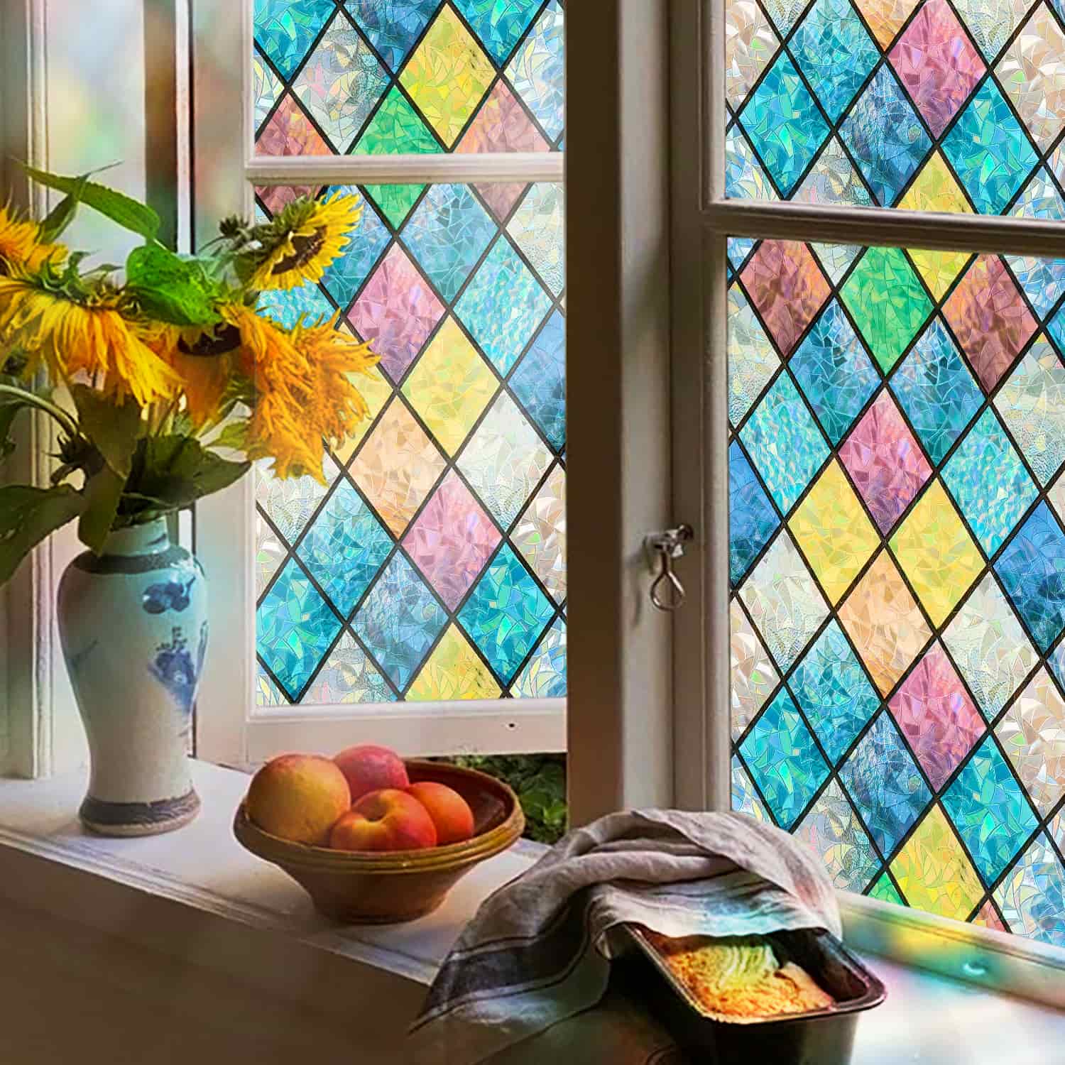 Laser Colorful Diamond Stained Glass Decorative Window Film