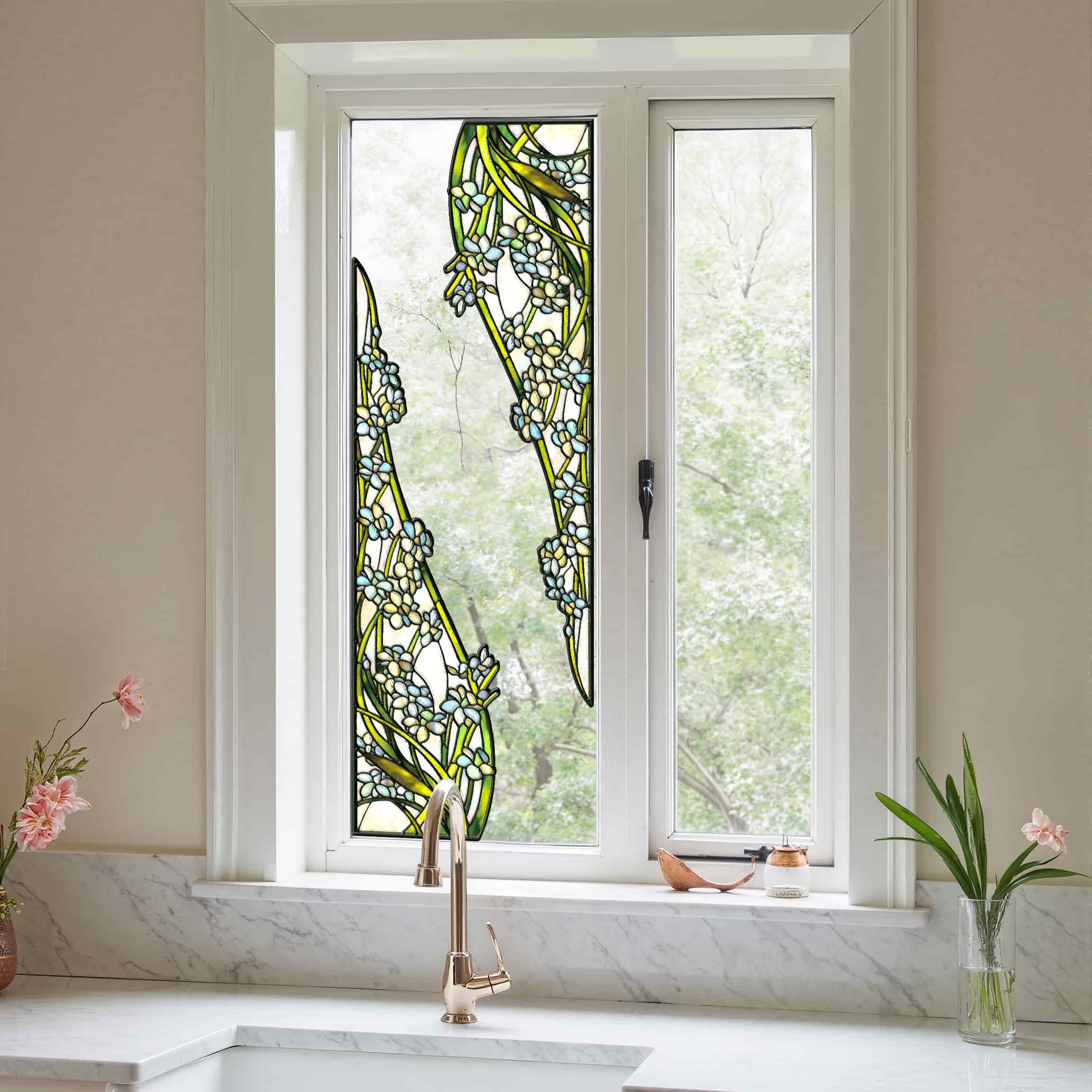 Film pour vitrail Green Gleam – Film statique décoratif moderne pour fenêtre