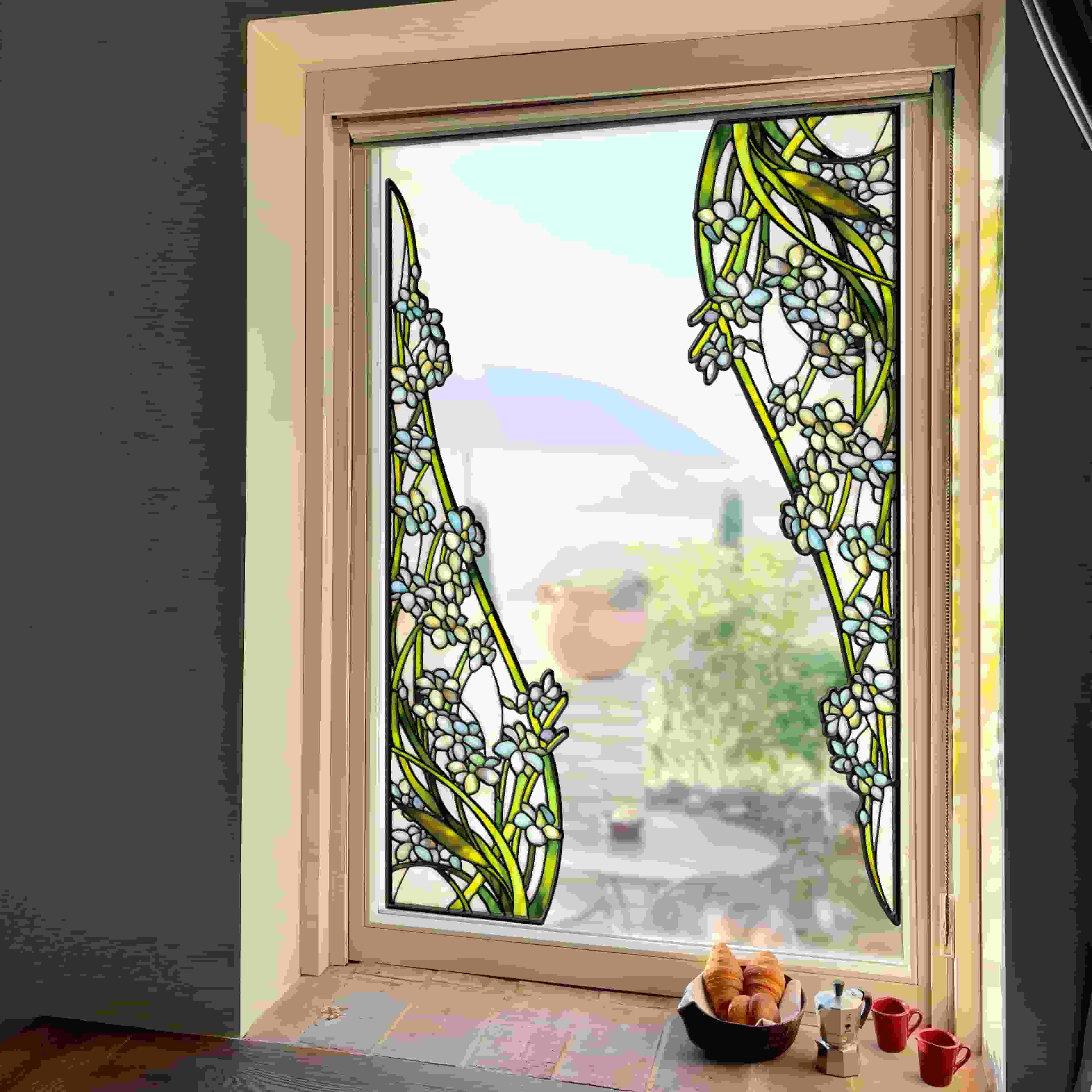 Film pour vitrail Green Gleam – Film statique décoratif moderne pour fenêtre