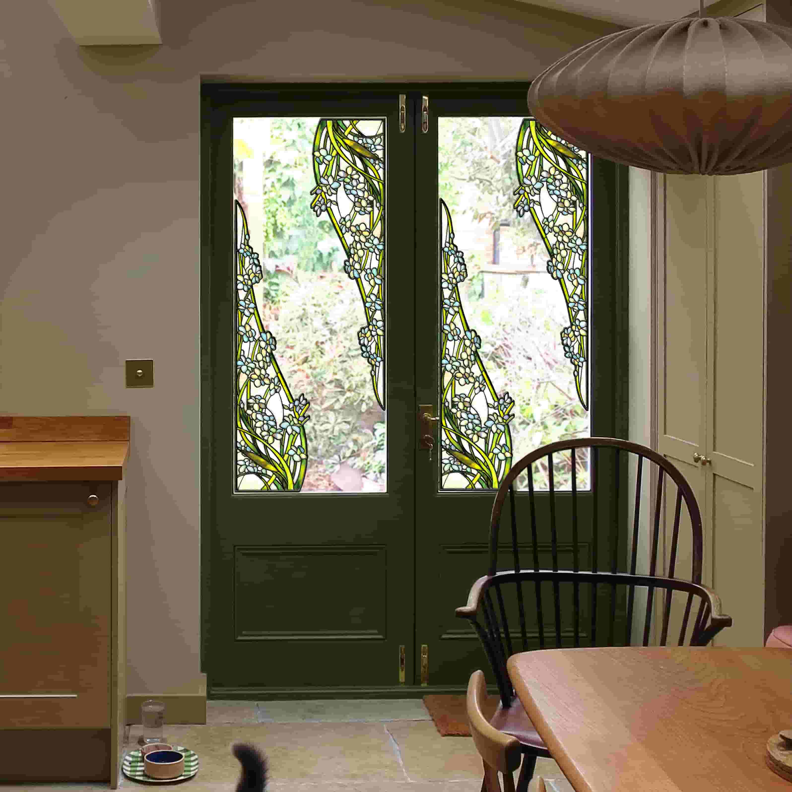 Film pour vitrail Green Gleam – Film statique décoratif moderne pour fenêtre