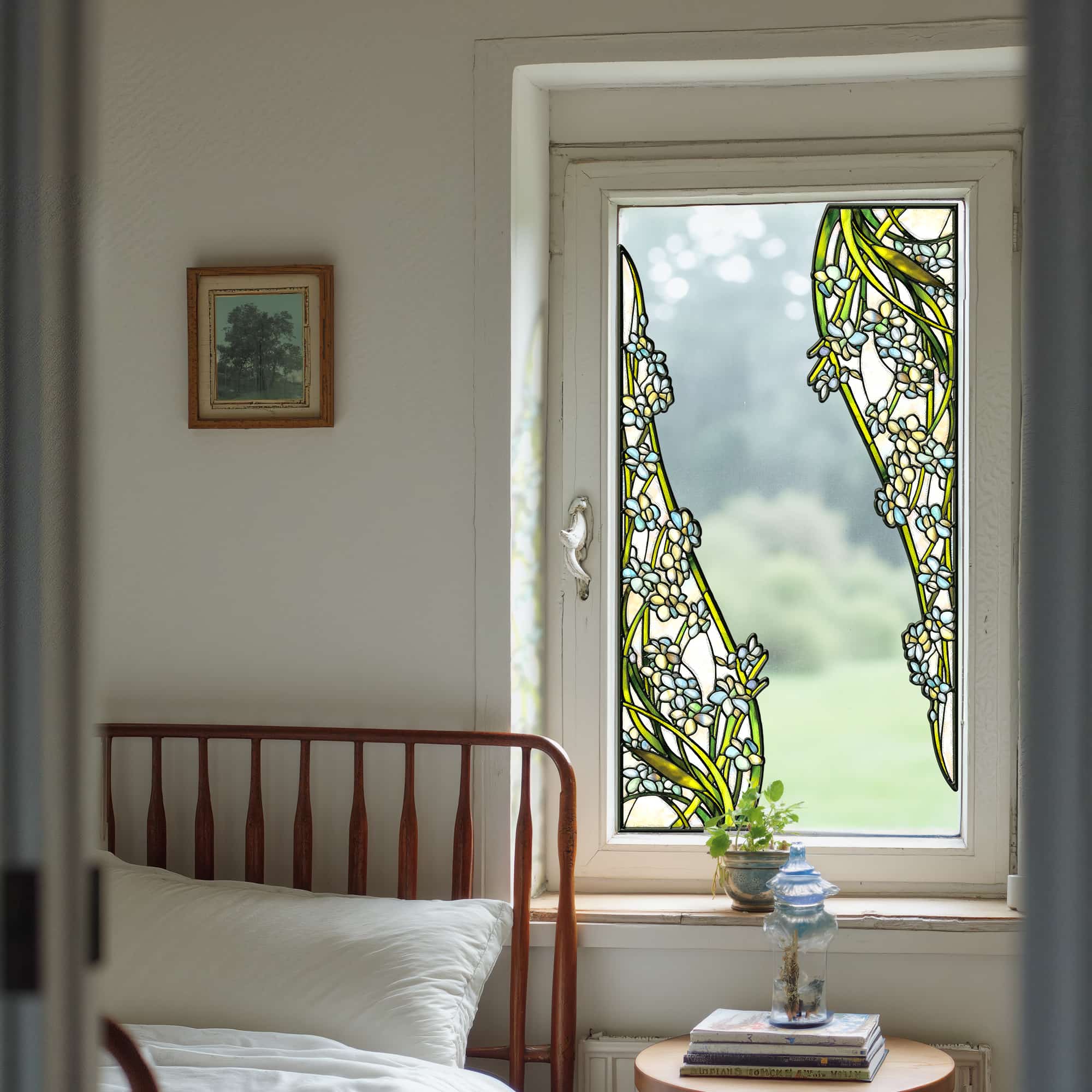 Film pour vitrail Green Gleam – Film statique décoratif moderne pour fenêtre