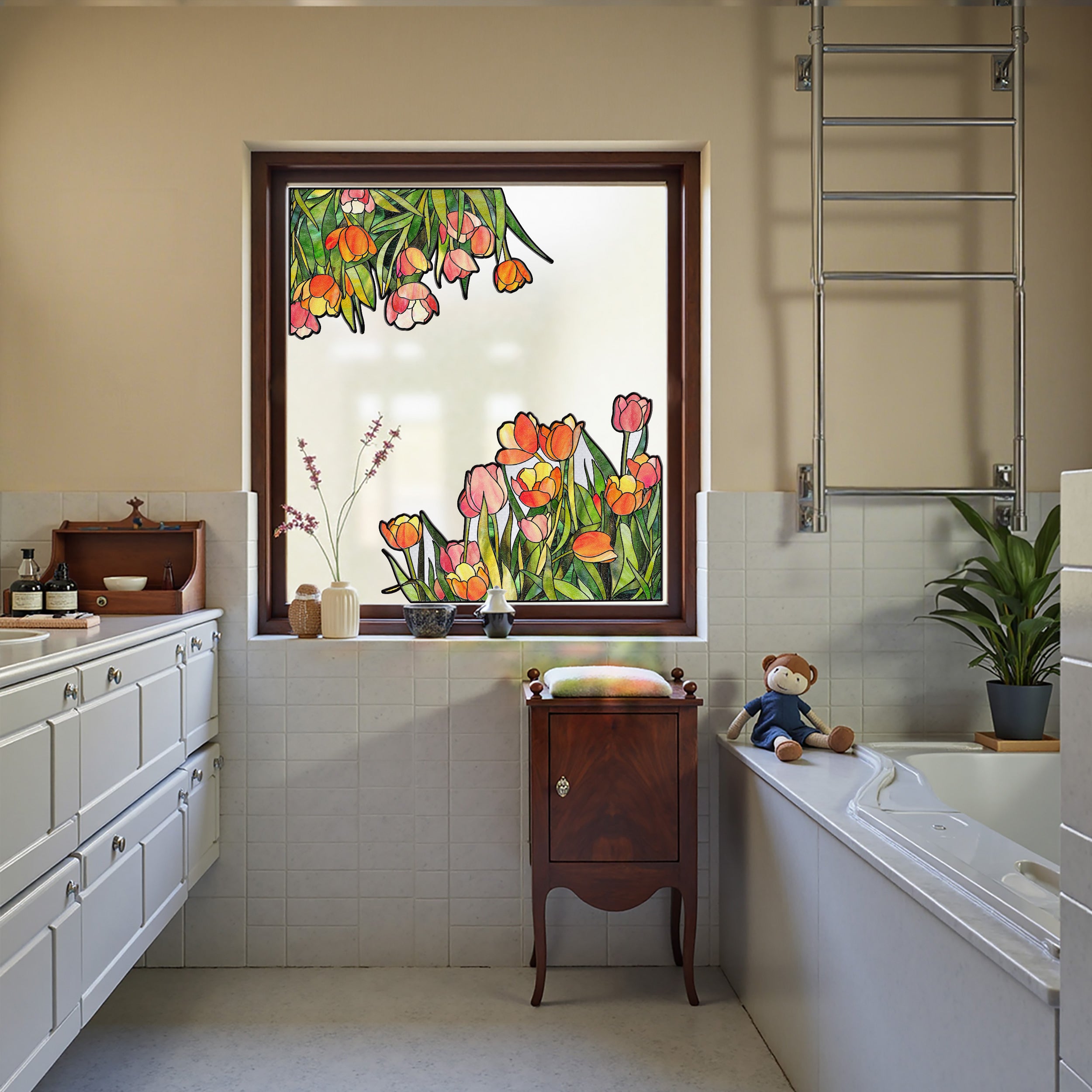 Film pour vitrail Green Gleam – Film statique décoratif moderne pour fenêtre